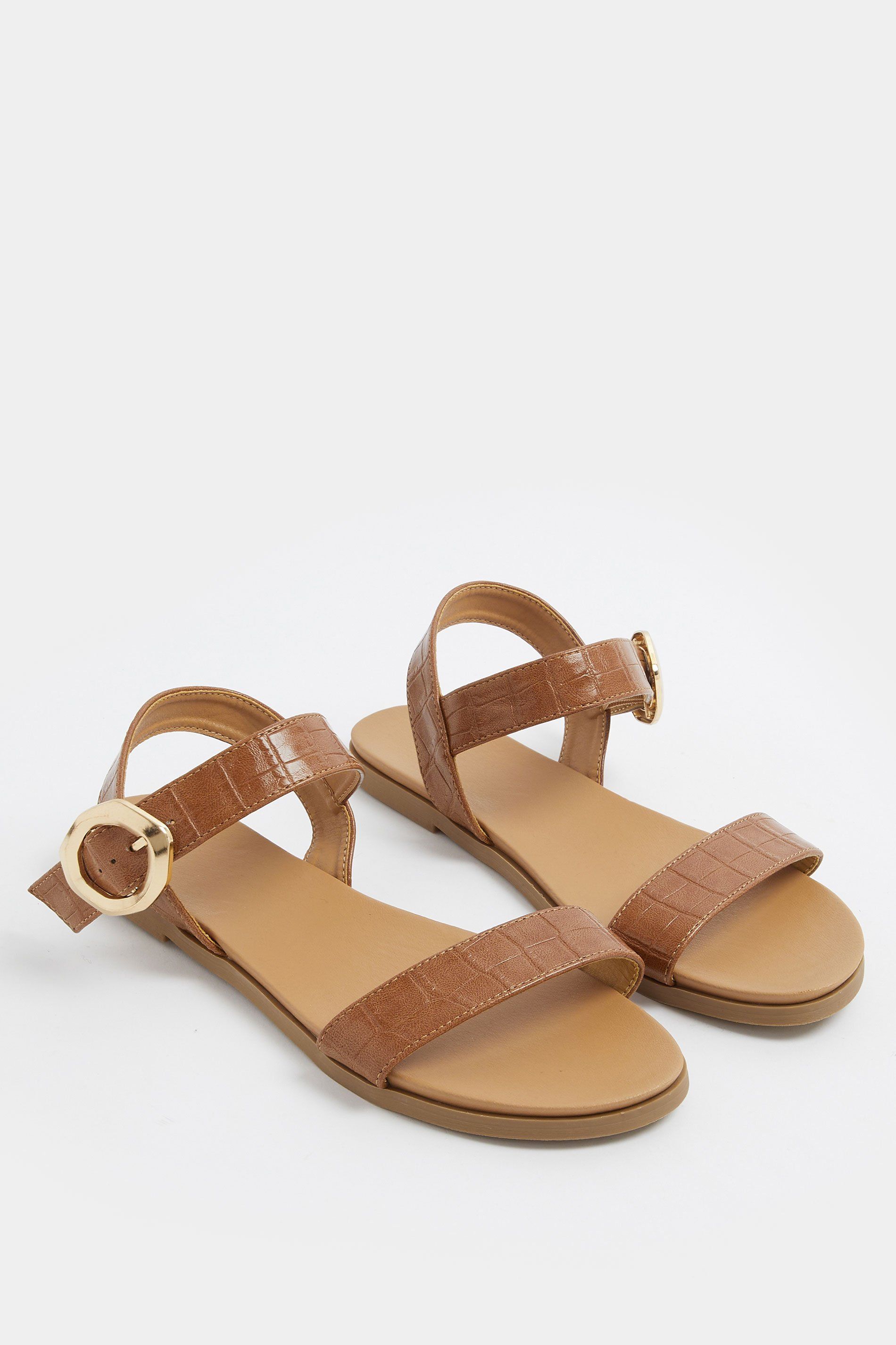 Yours Croc Buckle Detail Sandals In Wide E Fit