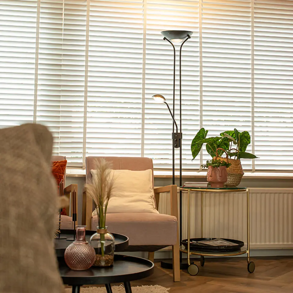 Qazqa staande lamp met leesarm diva zwart ge?ntegreerde led