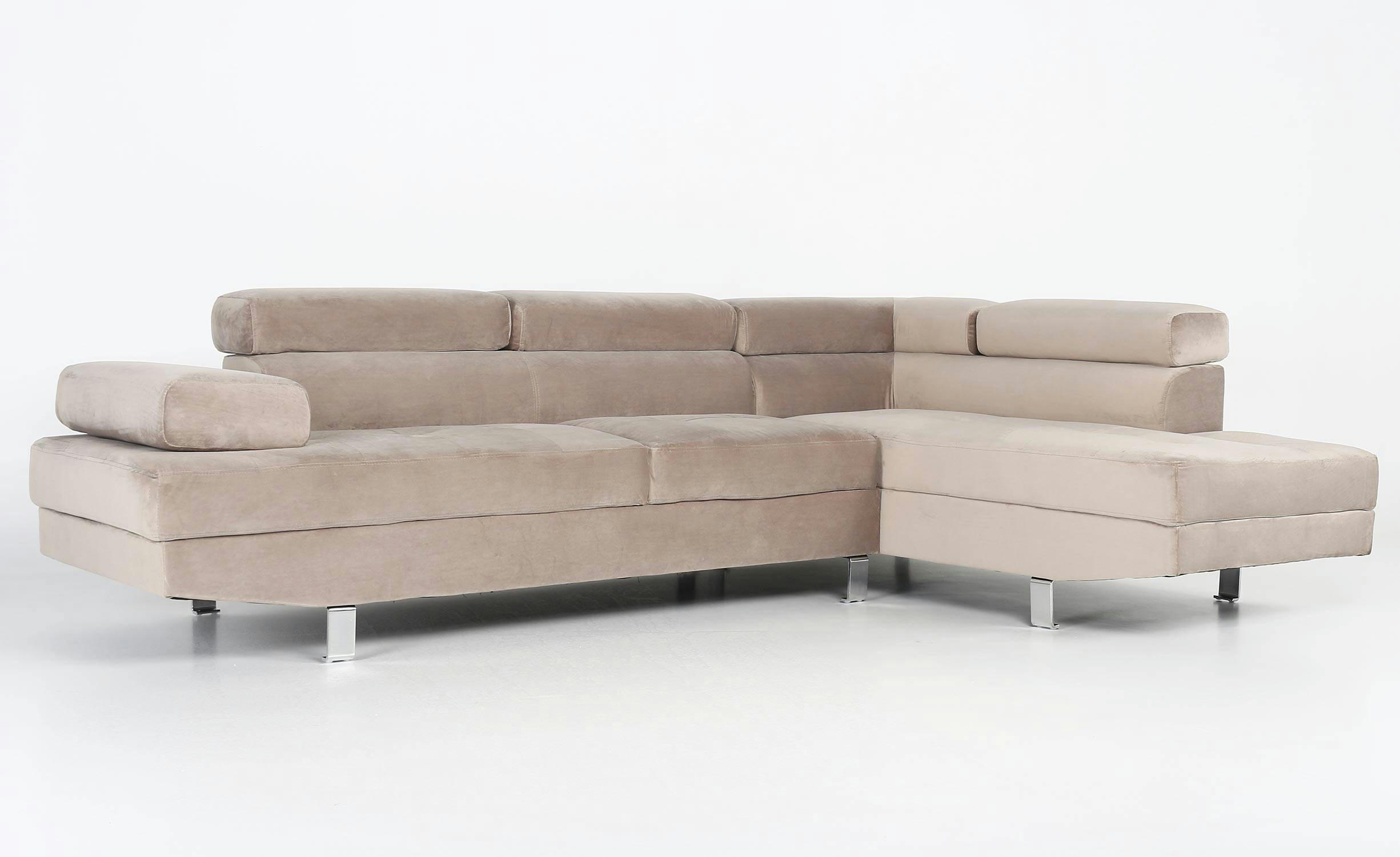 ALFA - Canapé d'angle avec têtières relevables velours taupe