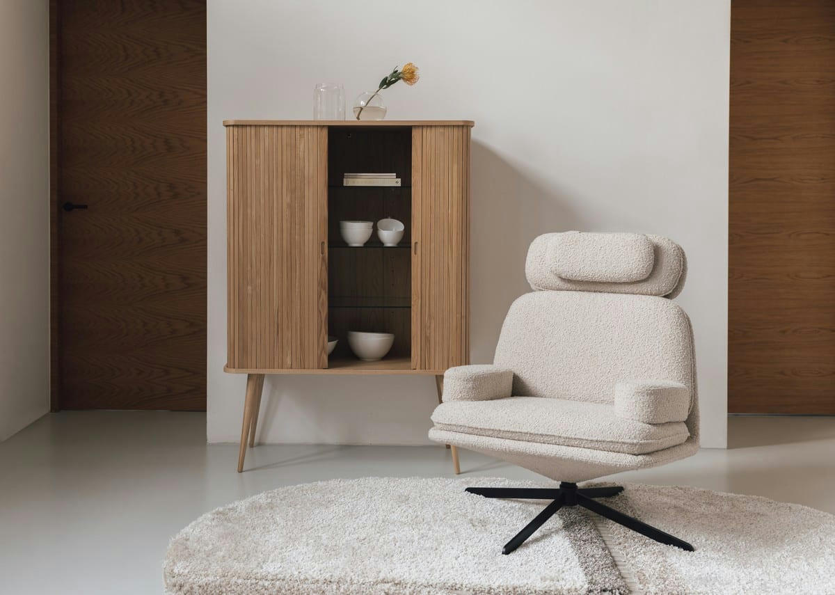 TYLER - Fauteuil en tissu bouclé blanc