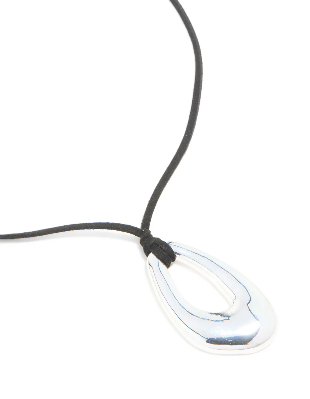 Silver Plated Open Oval Pendant Long Cord Necklace