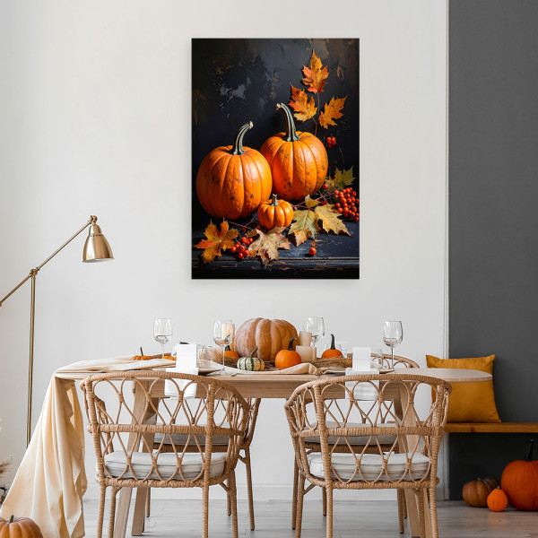 Obraz do kuchni retauracji, Jesienna kompozycja z dyniami dekoracja 20x30