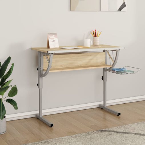 NNEVL Craft Desk Sonoma Oak and Grey 110x53x(58-87)cm Engineered Wood and Steel