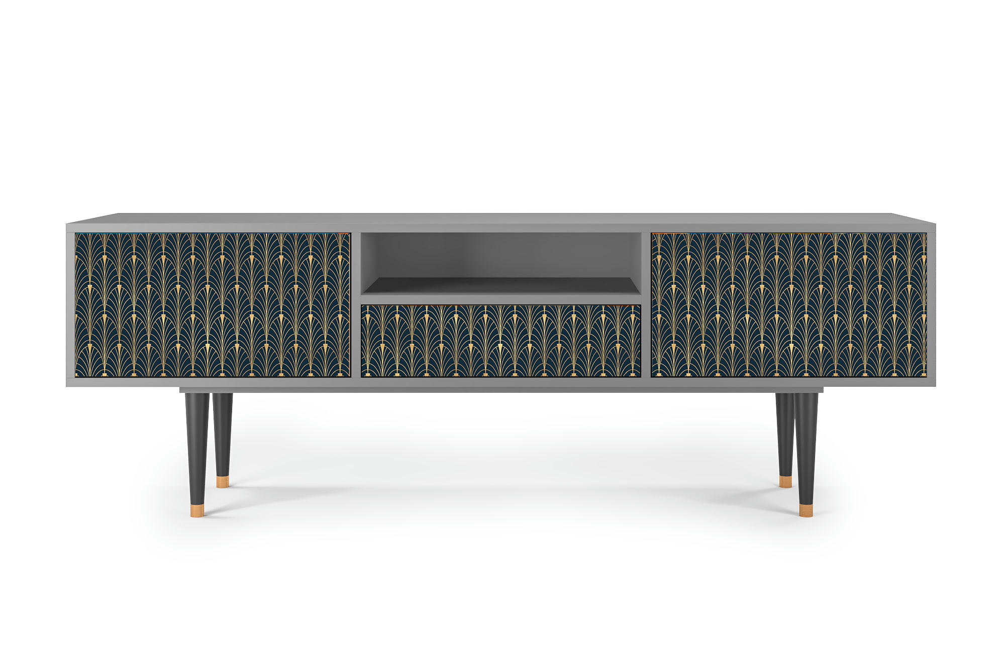 FLOWER OF THE NILE - Meuble TV  bleu et jaune 1 tiroir et 2 portes L 170 cm