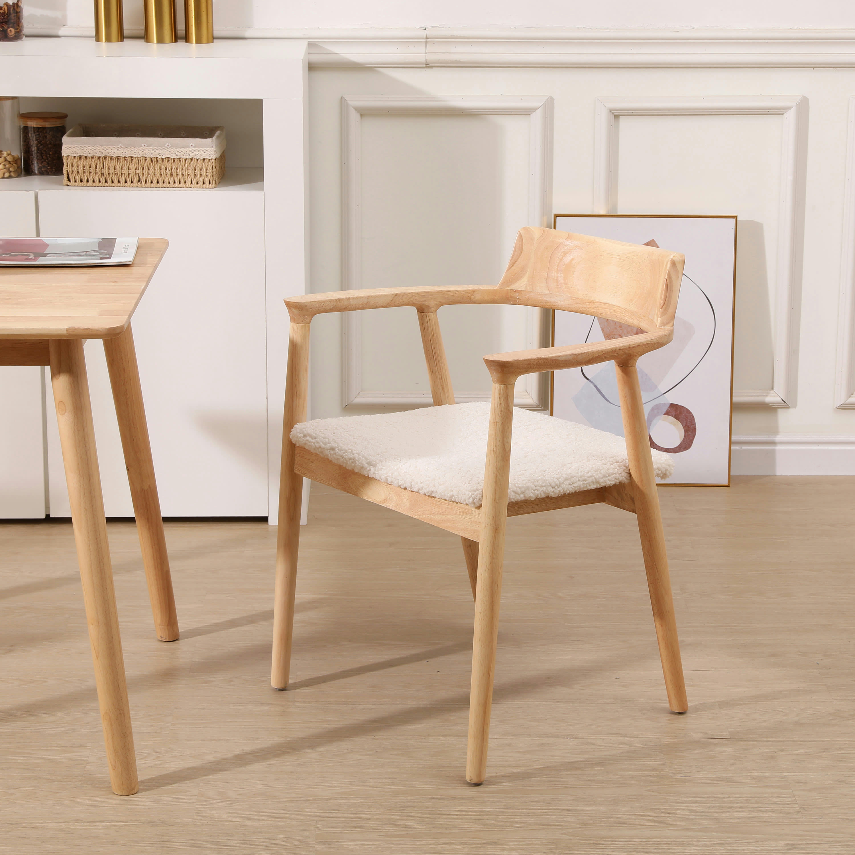 - Lot de 2 chaises en bois massif et bouclettes naturel