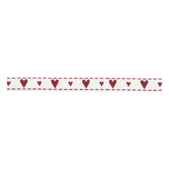 Dark Red Hearts Grosgrain Ribbon 10mm x 5m
