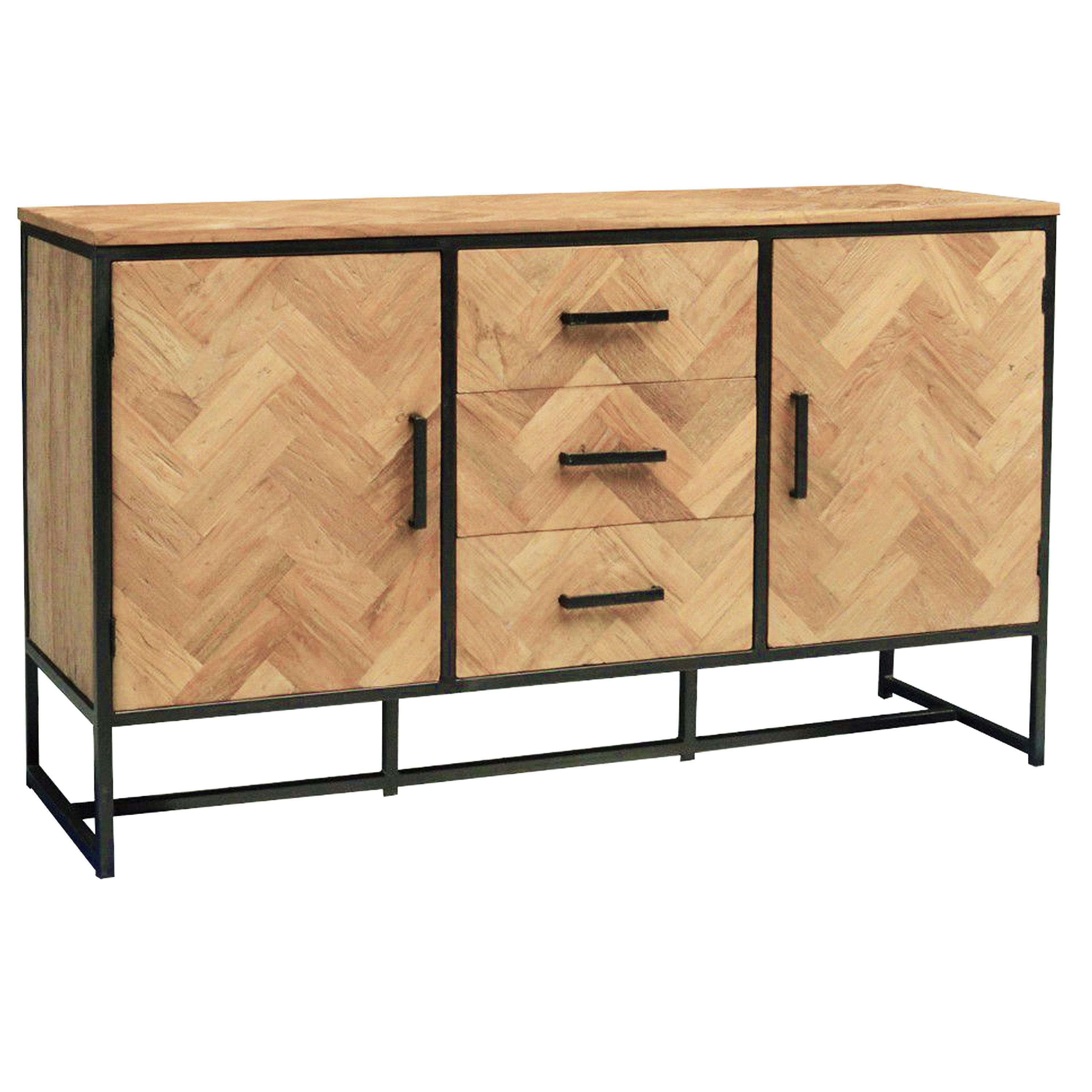 BIARRITZ - BIARRITZ-Buffet 2 portes 3 tiroirs L145cm en Teck massif et métal noir