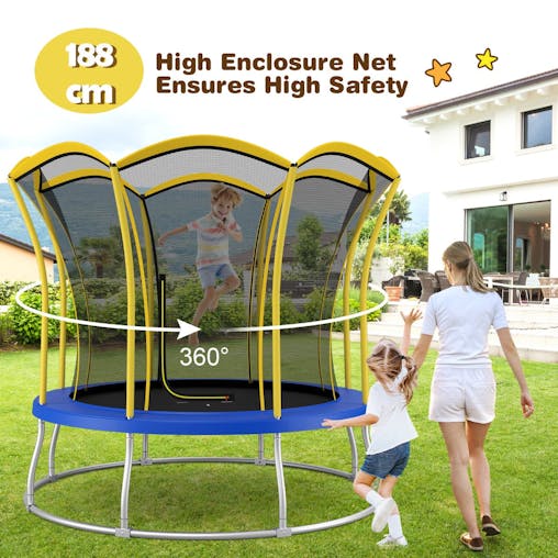 NNECW 8FT/10 FT Outdoor Trampoline with Unique Flower Shape & Enclosure Net-8FT