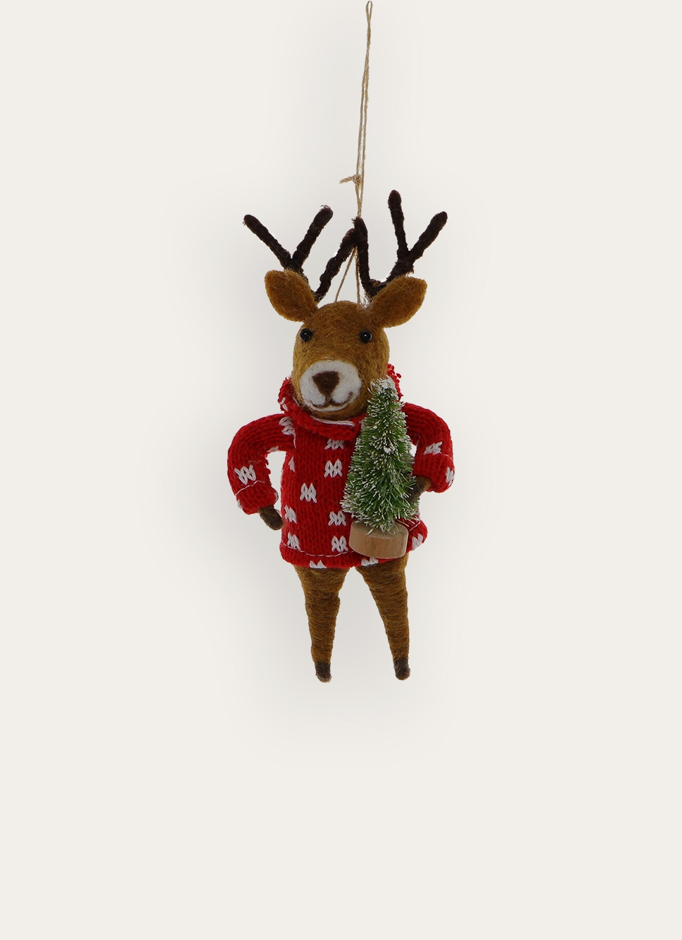 SUSPENSION RENNE EN FEUTRINE AVEC PULL JACQUARD ROUGE