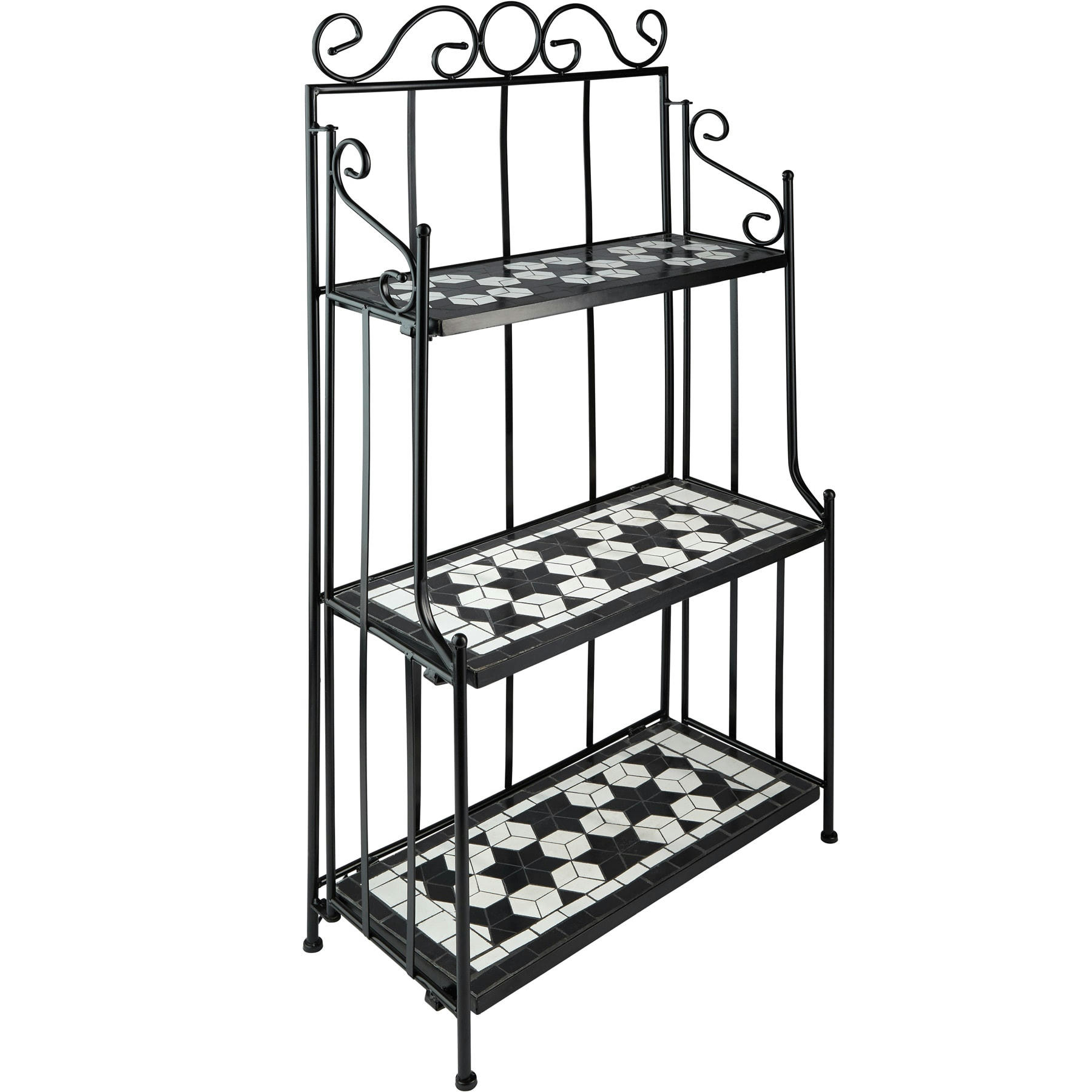 - Etagère pour plantes mosaïque 3 niveaux noir/blanc