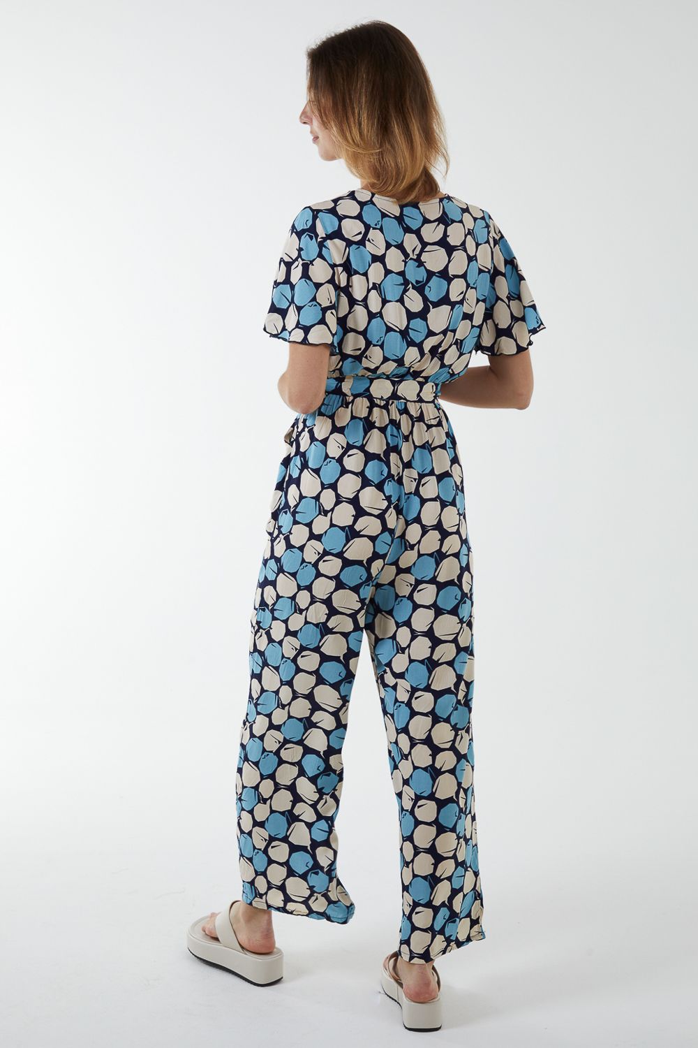 Blue Vanilla Abstract Honeycomb Cross Over Jumpsuit