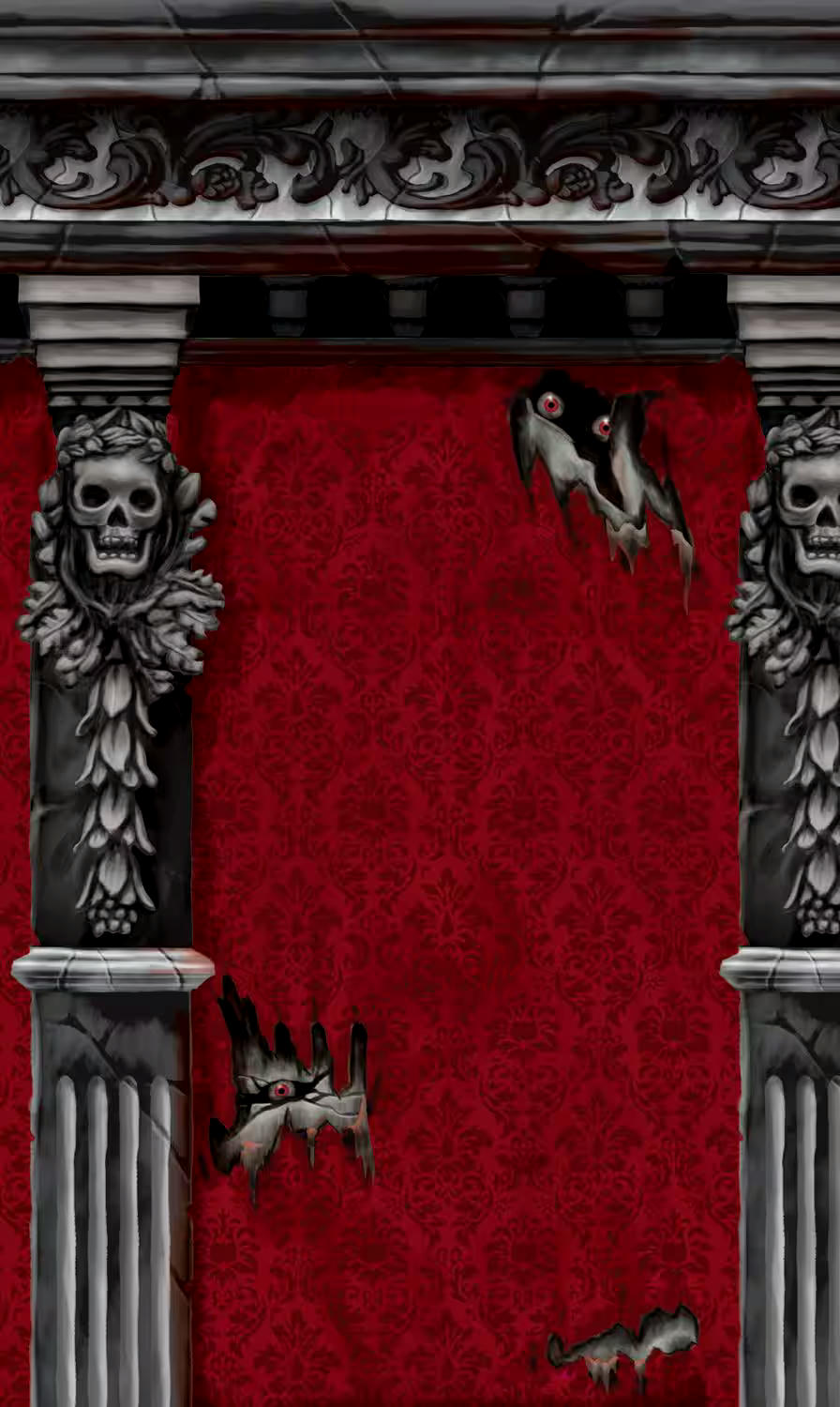 Skull Gothic Mansion Scene Setter Background, Grey/Red, 20-ft, 2-pk, Indoor Decoration for Halloween