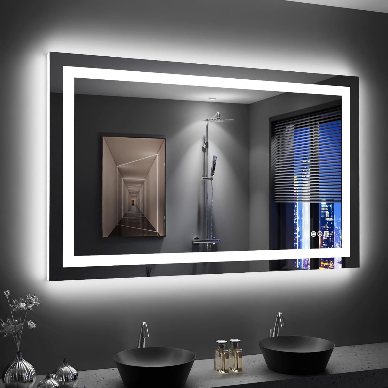 LOAAO 48X30 LED Bathroom Mirror with Lights, Anti-Fog, Dimmable, Backlit + Front Lit, Lighted Bathroom Vanity Mirror for Wall, Memory Function, Tempered Glass, Shatter-Proof, ETL Listed
