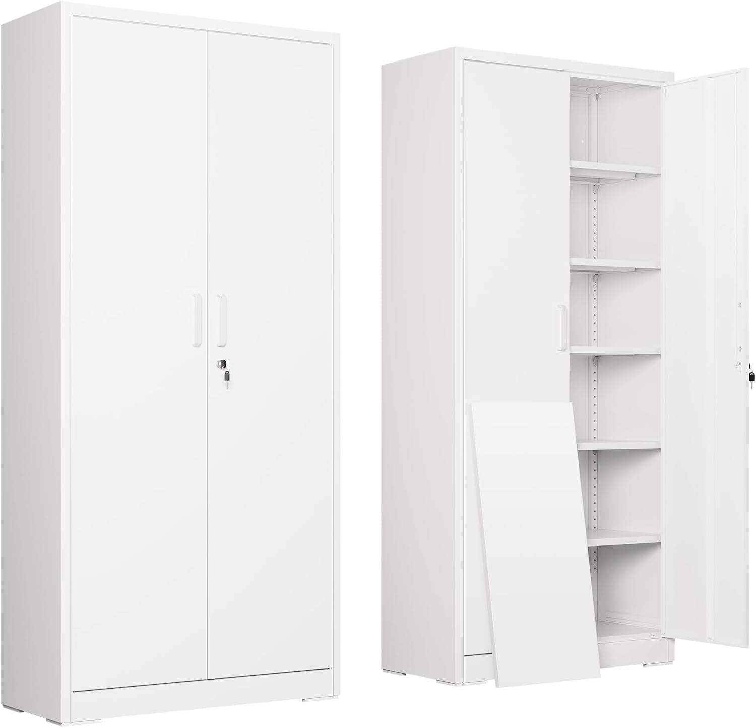 DEVAISE Garage Storage Cabinet, Metal Storage Cabinet, Lockable Steel File Cabinet, White for Home, Office, Garage, Shool, Gym