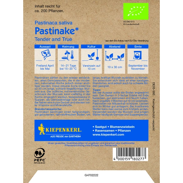 Pastinake, Pastinaca sativa »Tender and True«, , reicht für: ca. 200 Pflanzen