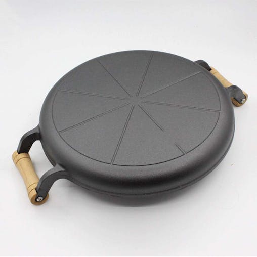 SOGA 31cm Cast Iron Frying Pan Skillet Steak Sizzle Fry Platter With Wooden Handle No Lid