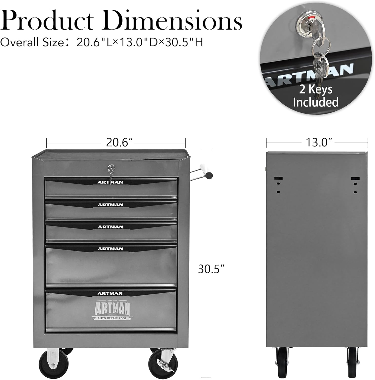 5 Drawer Rolling Tool Cart on Wheels, Multifunctional Mobile Metal Tool Chest, Drawers Rolling Trolley Organizer Tool Box for Repair Shop,Warehouse,Garage,Workshop (5 Drawers-30.5H-Silver)