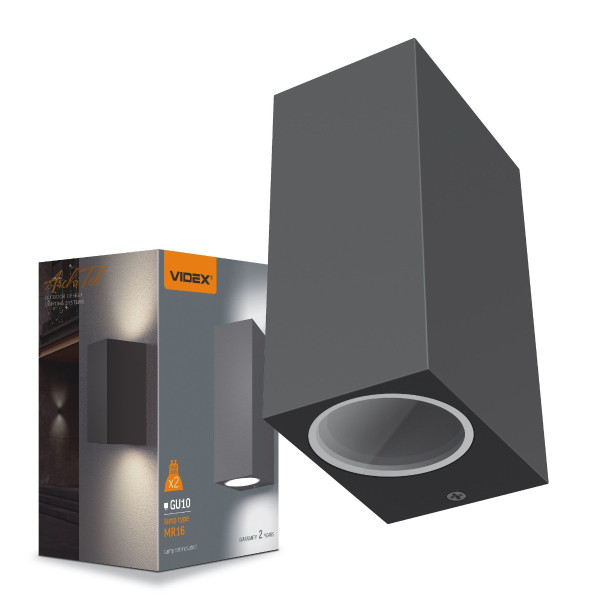 Kinkiet zewnętrzny góra-dół szary ARON 2xGU10x30W IP54 Videx