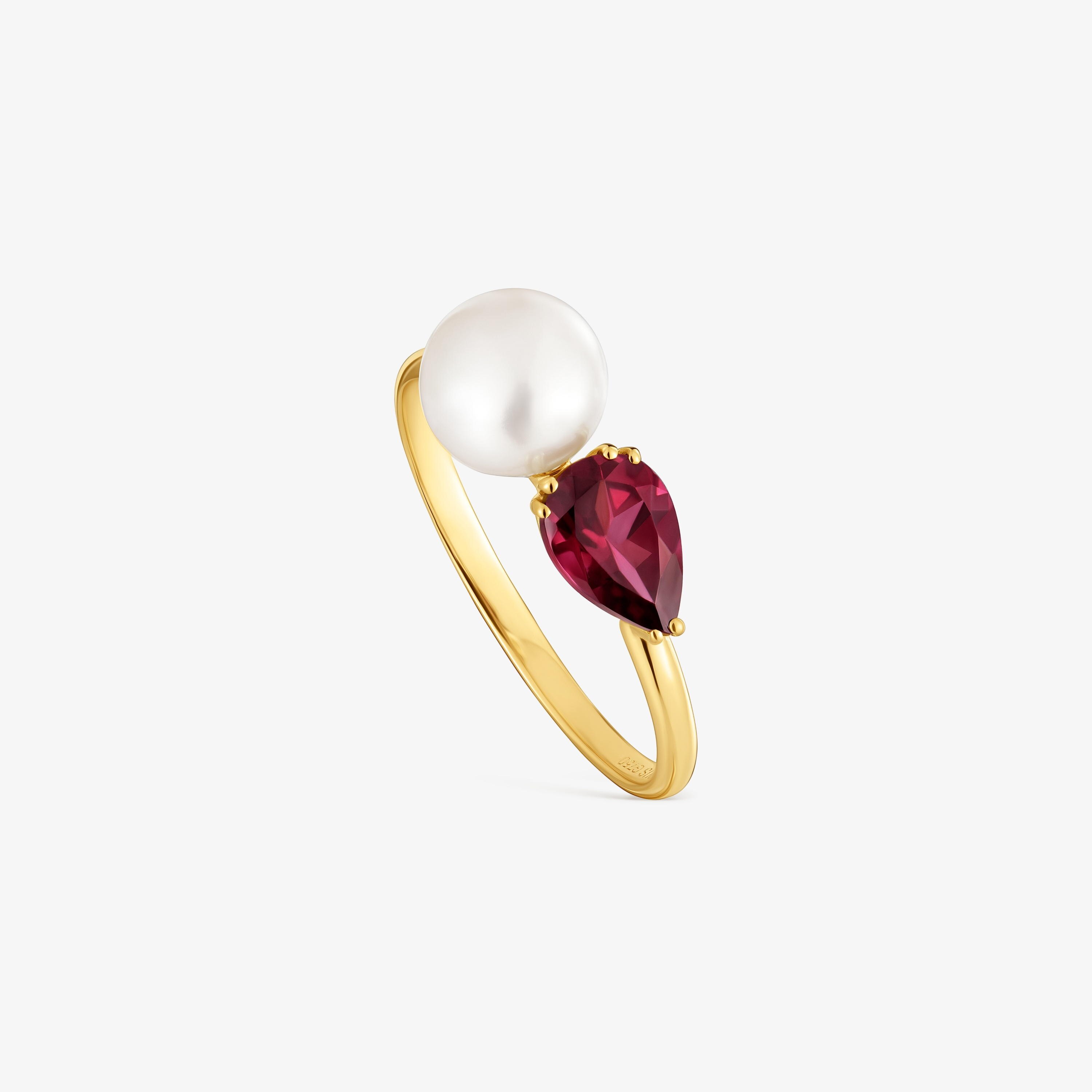 Anillo de oro, rodolita y perla cultivada Ivette