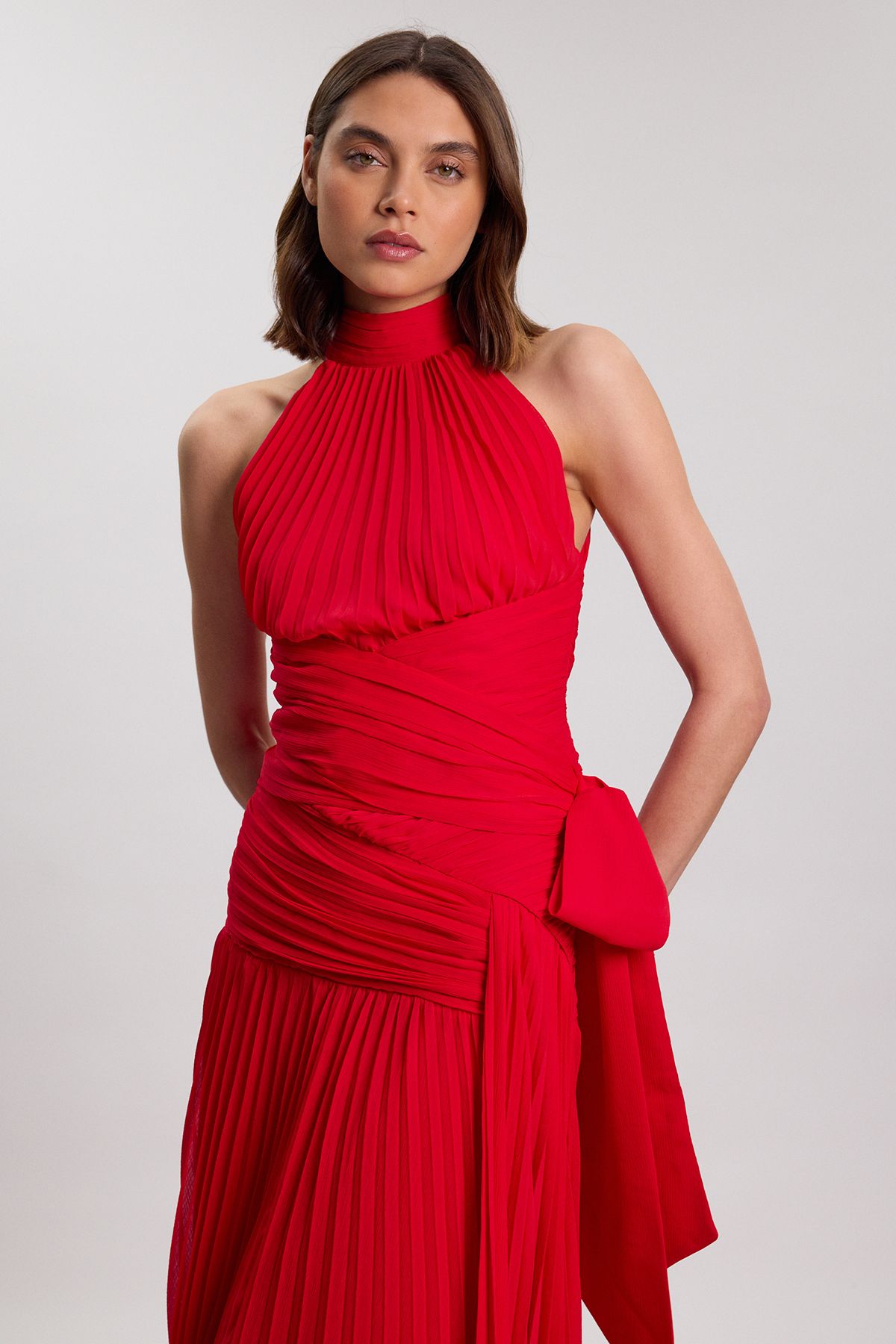 KarenMillen Crinkle Chiffon Halterneck Top