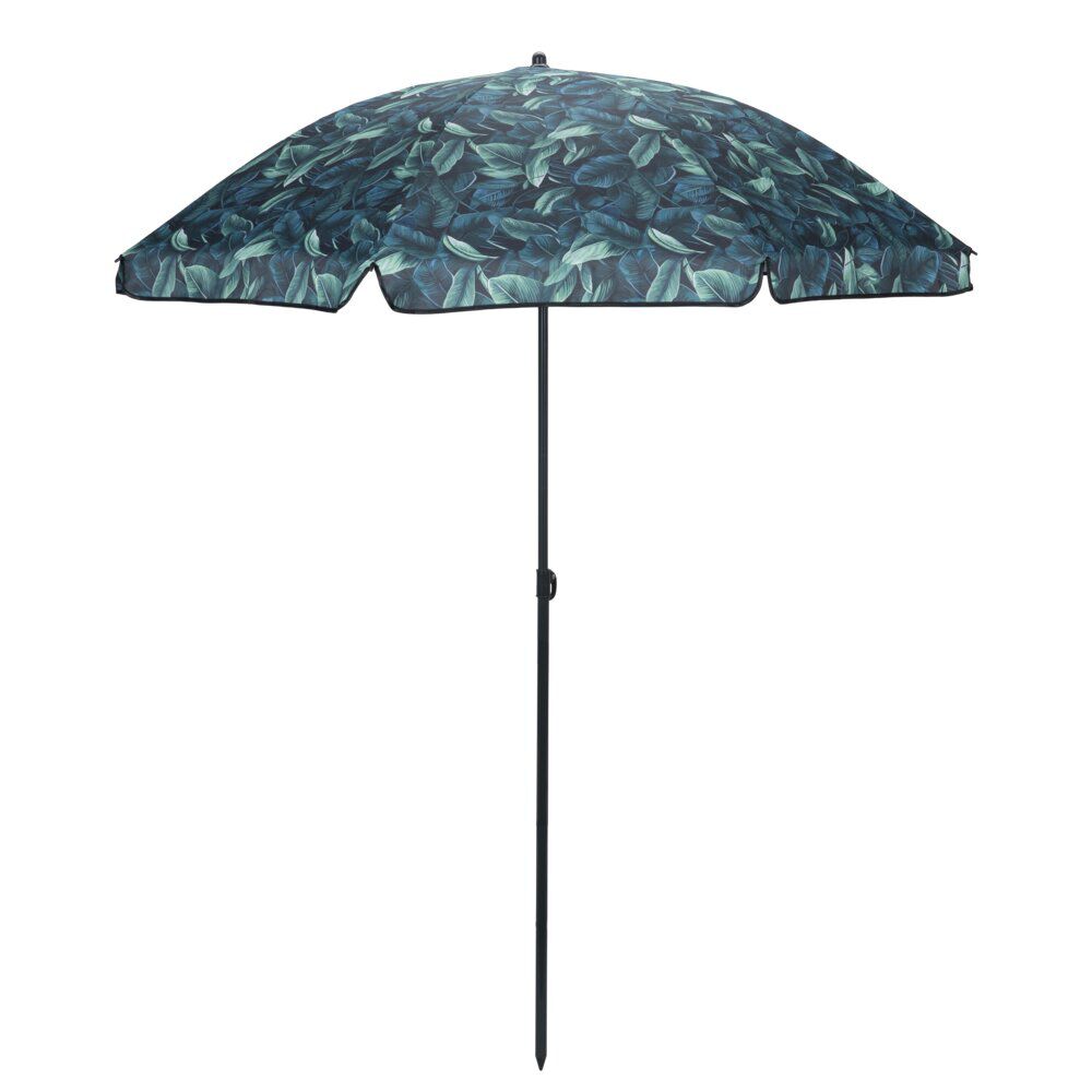 Parasol centré Sun motif feuillage exotique vert Ø160xH195cm