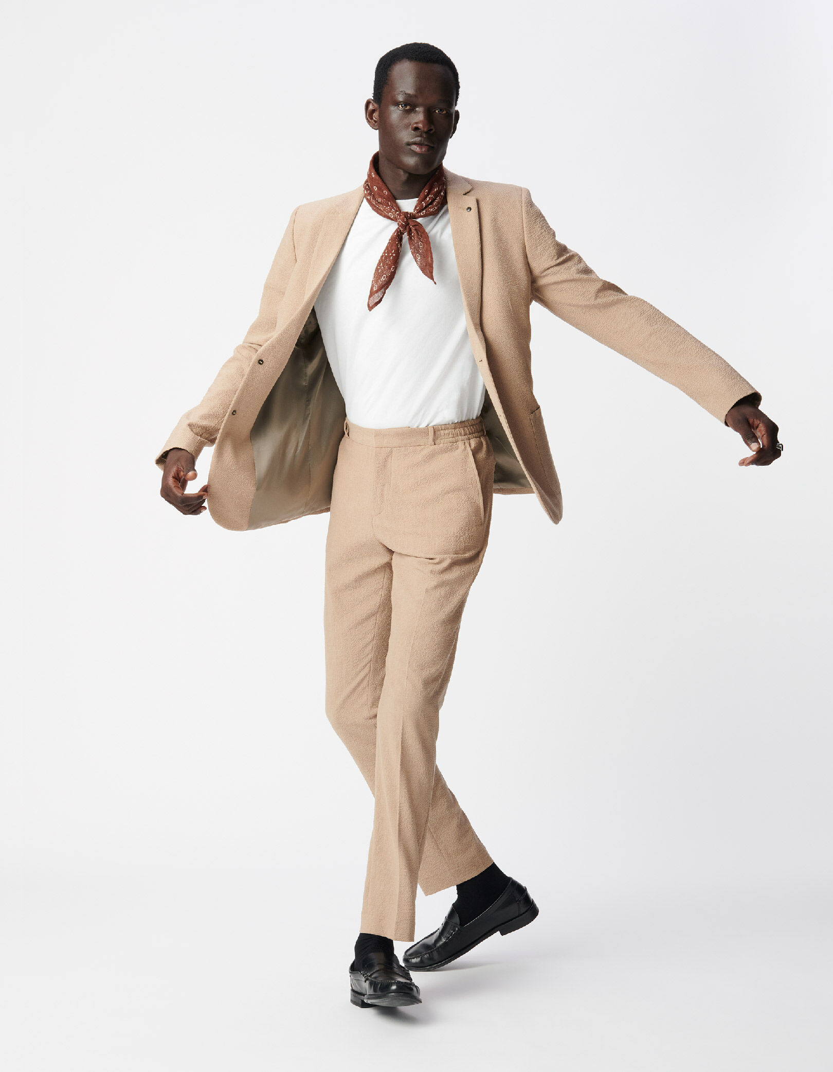 Veste de costume beige foncé seersucker TRAVEL SUIT Homme