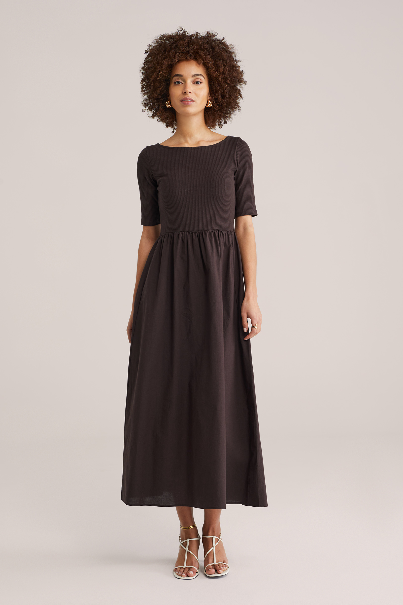 Dames Maxi jurk met top van ribstof