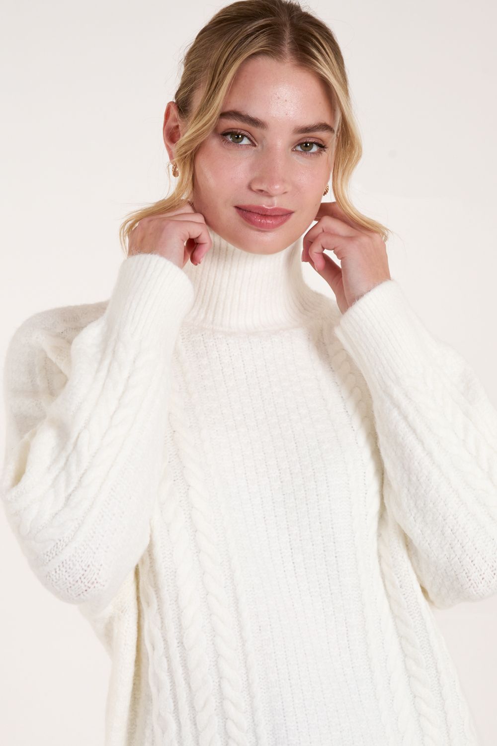 Blue Vanilla High Neck Cable Knit Jumper