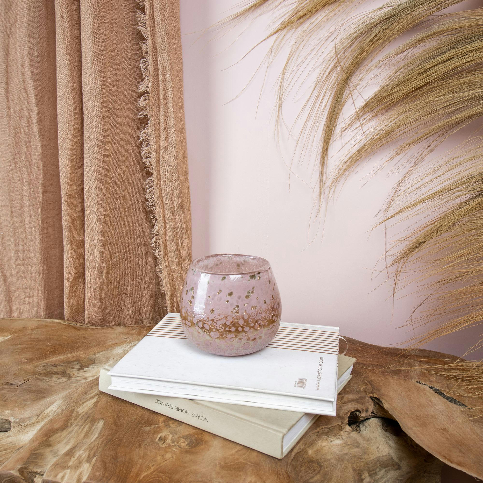 COPPRA - Pot rose poudré en verre soufflé h12cm