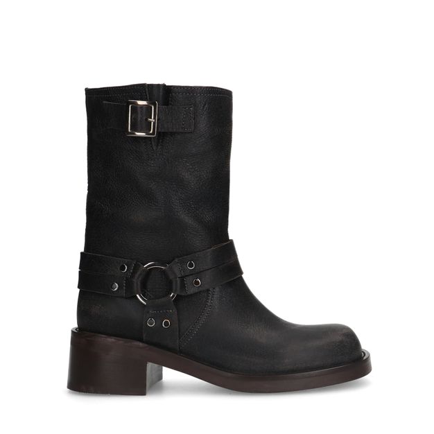 Grijze biker enkelboots met zilverkleurige details