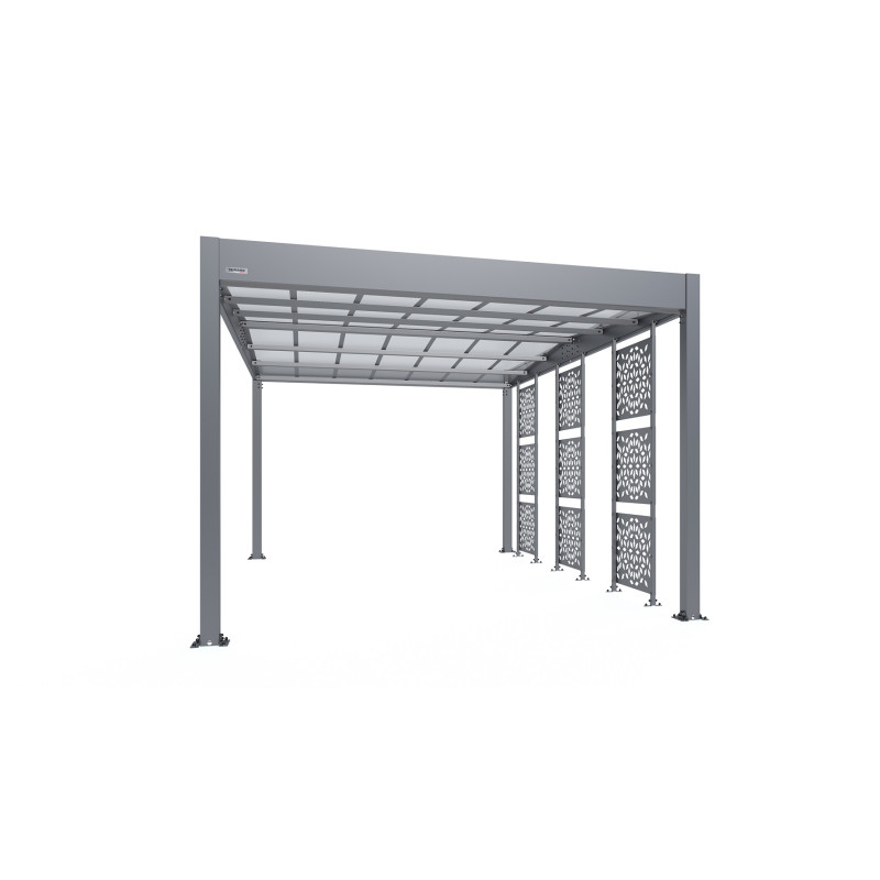 Carport en aluminium Libeccio gris anthracite avec 3 claustras 16,6 m²
