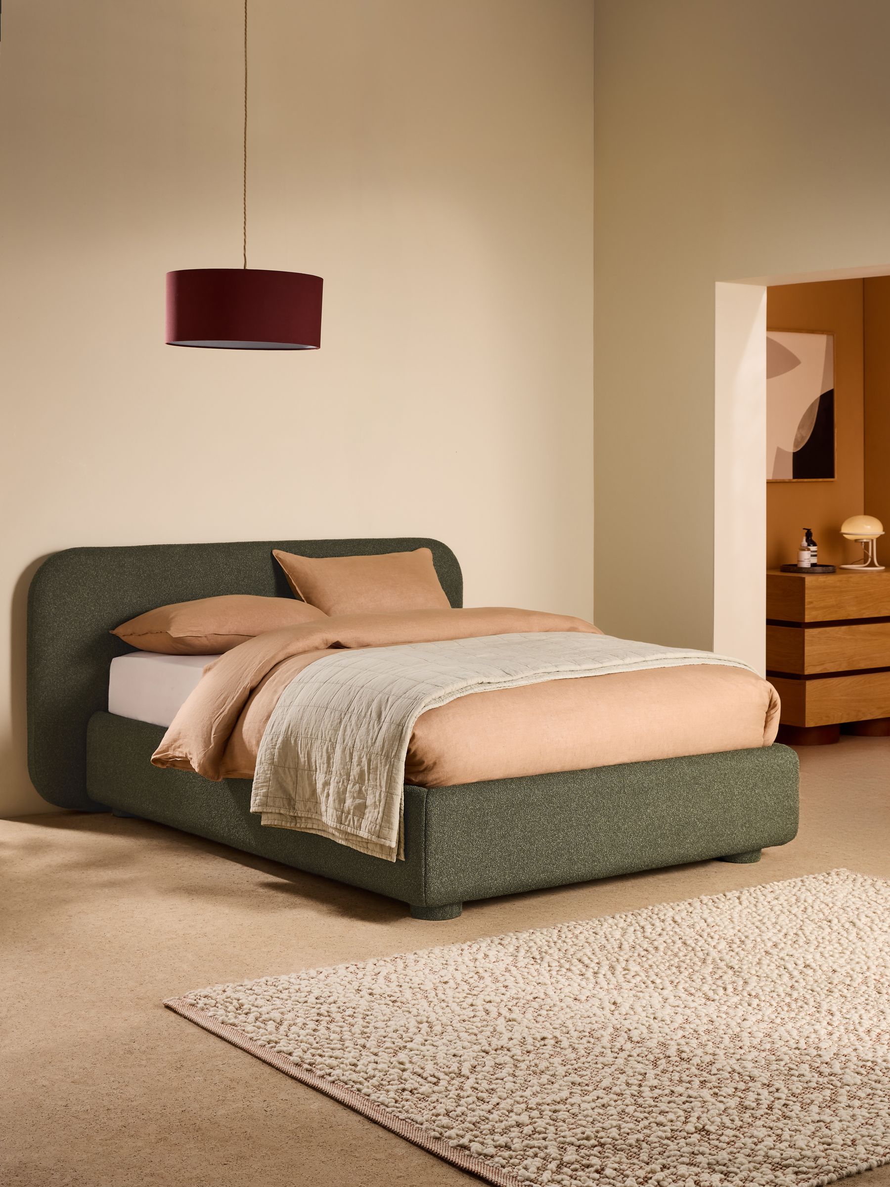 Hanson Ottoman Storage Bed in Soft Touch Boucle Forest Green