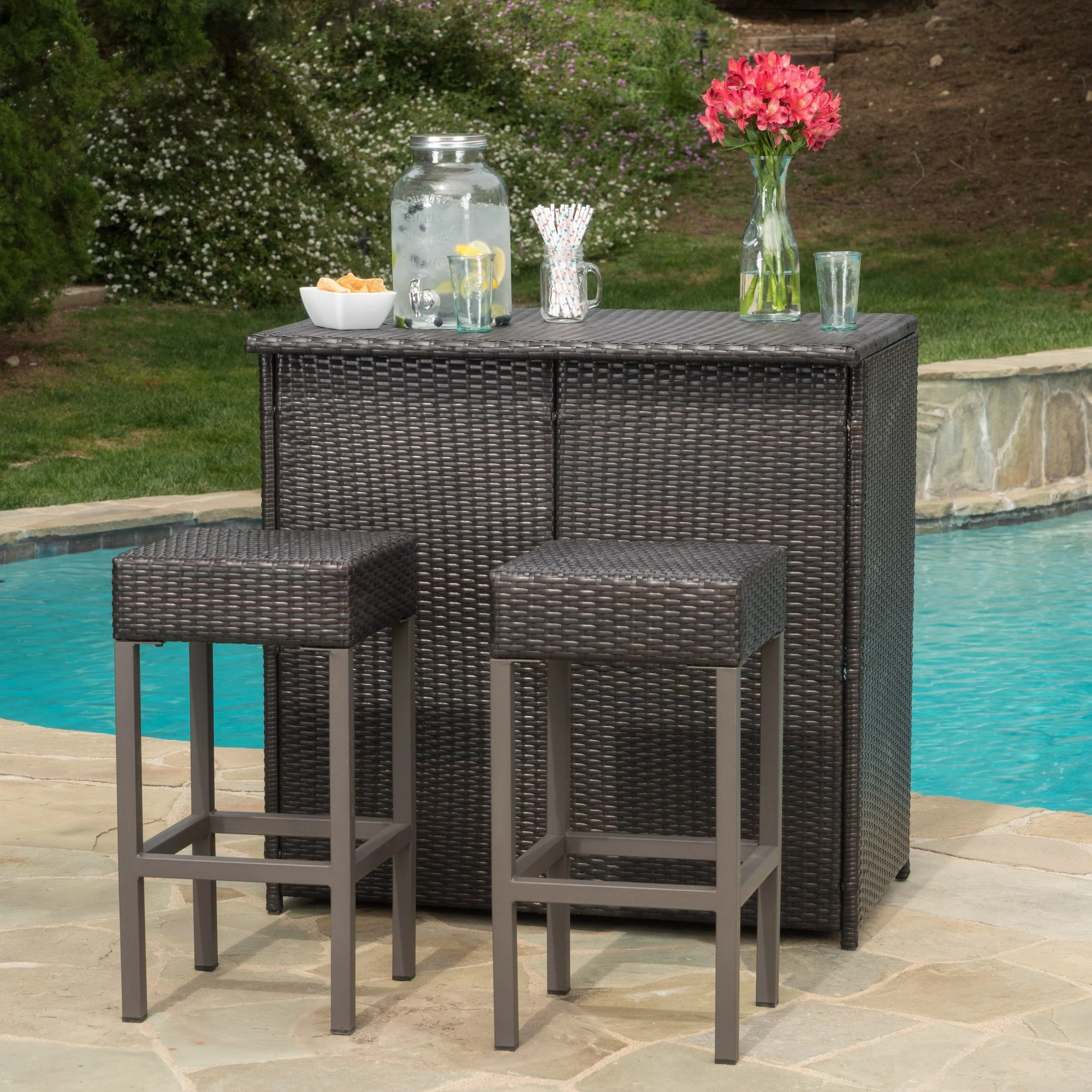 Toranto Outdoor Multibrown Wicker Bar Island Set by Christopher Knight Home