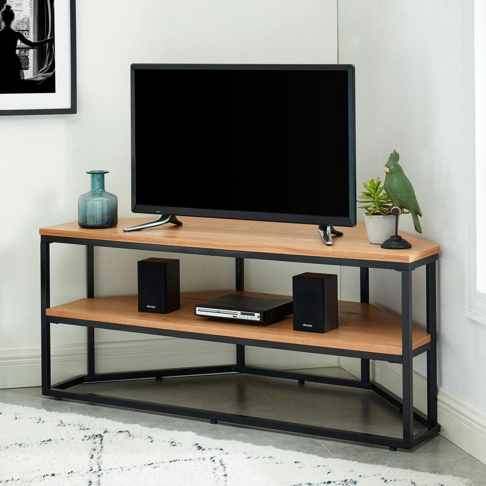 IVICA - Meuble TV d'angle en bois et métal L120cm bois clair