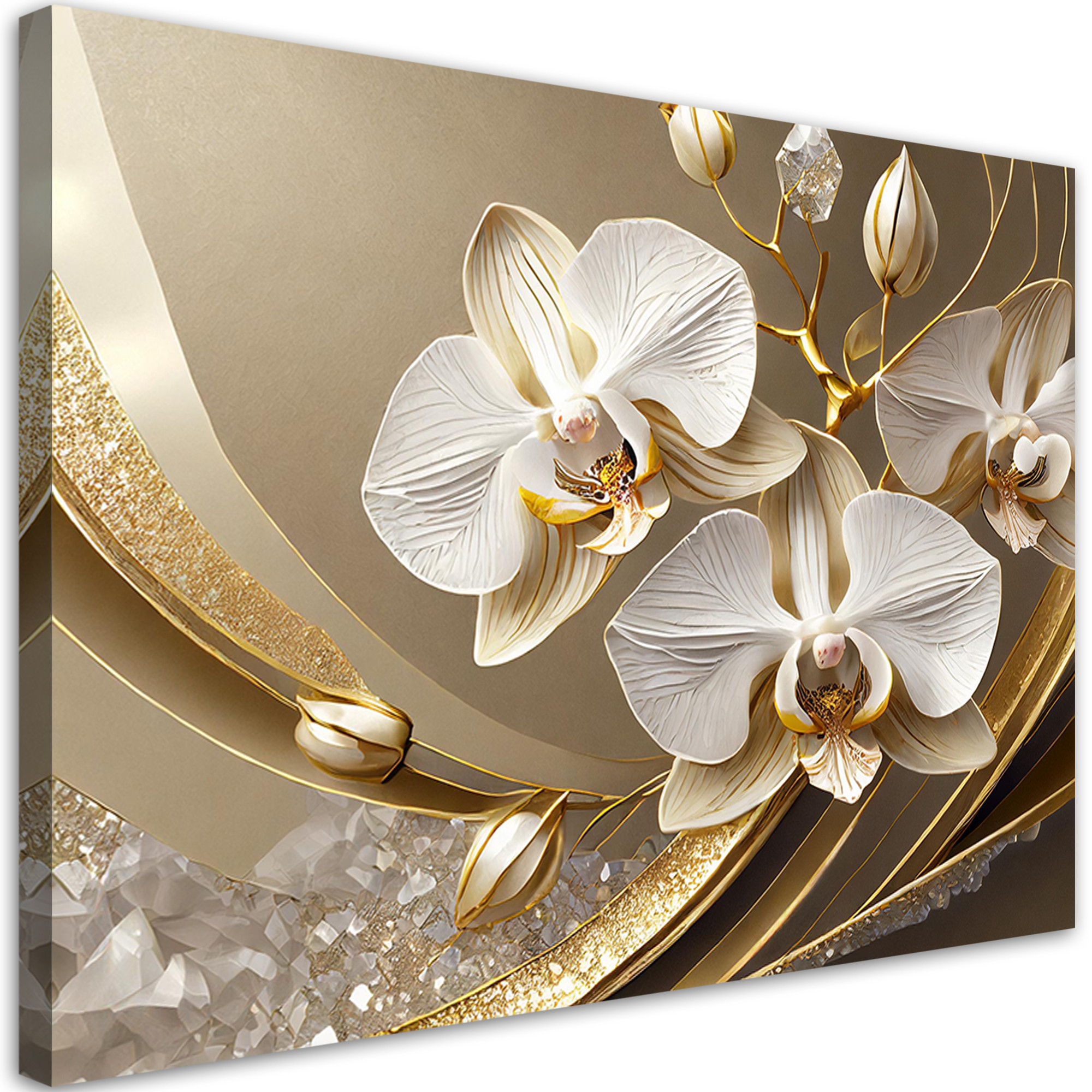 Feeby Obraz na płótnie, Złota Orchidea Kwiat 3D 60x40