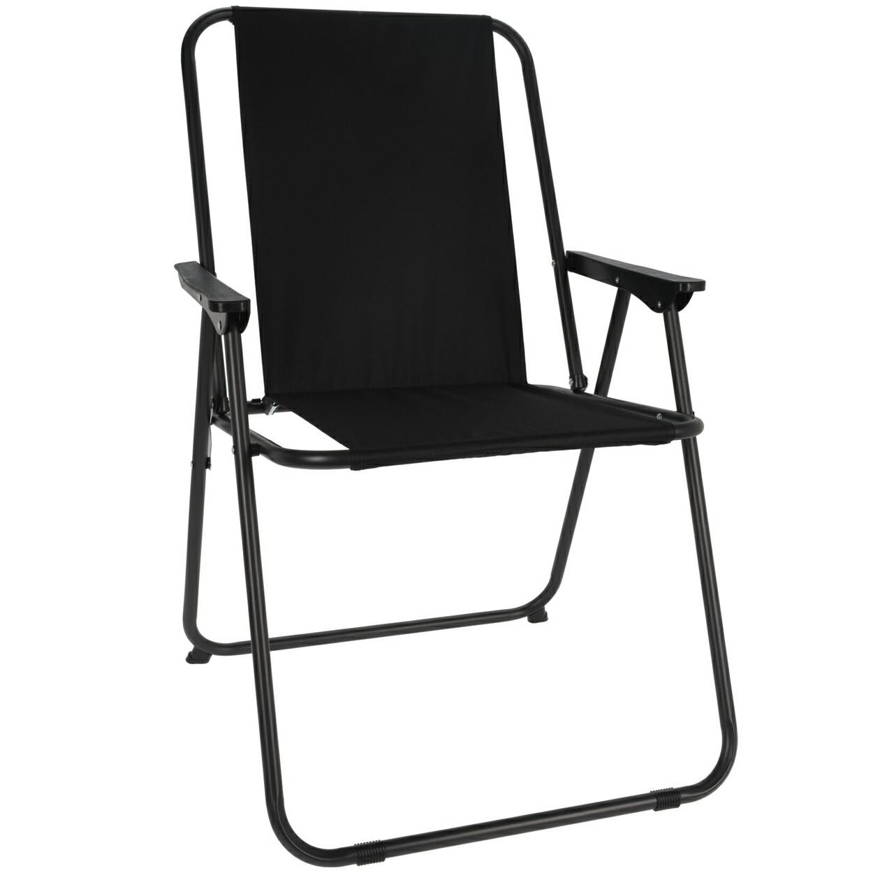 Składane krzesło turystyczne kempingowe czarne stalowe poliester 600D 85 cm