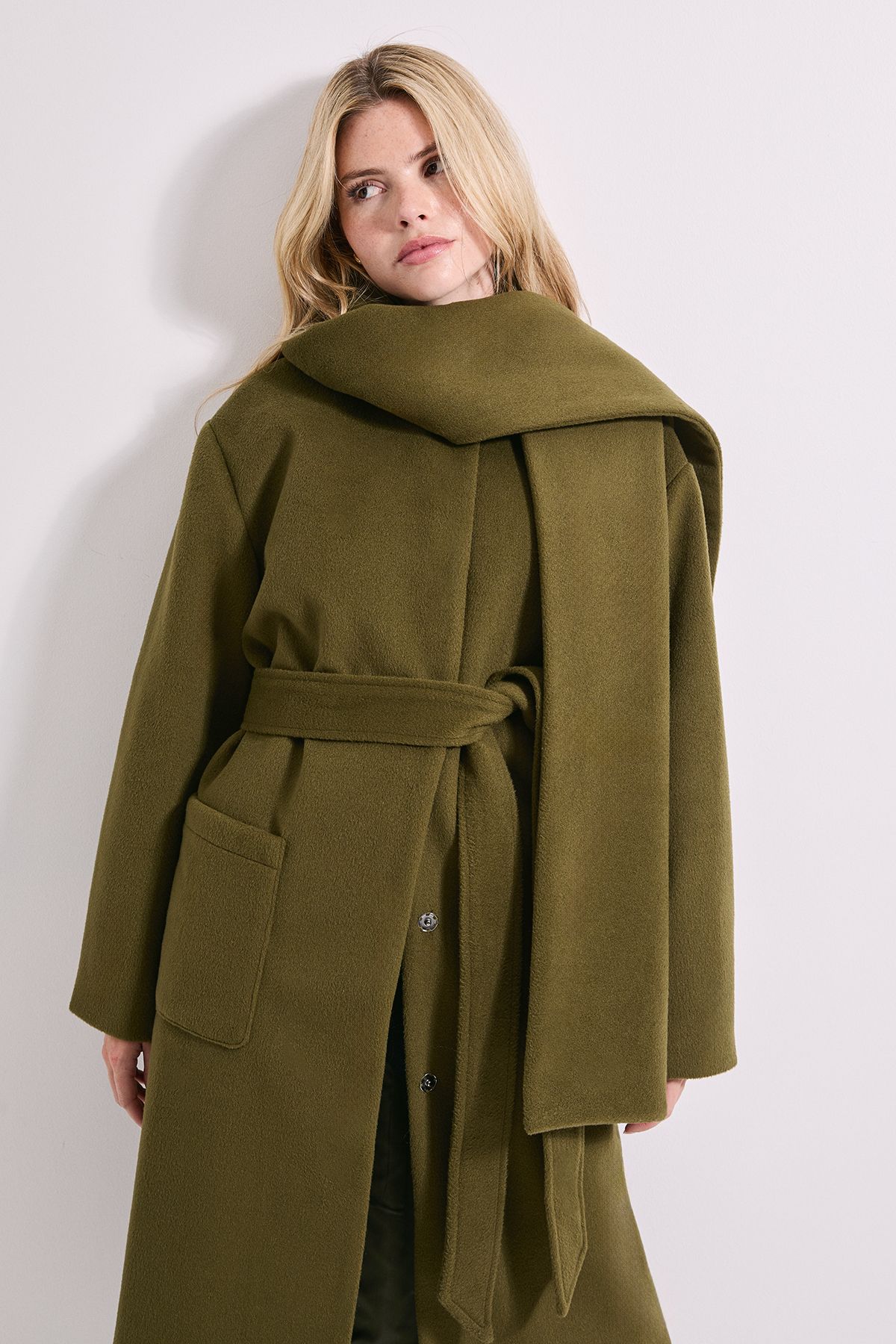 Dorothy Perkins Belted Round Neck Scarf Coat