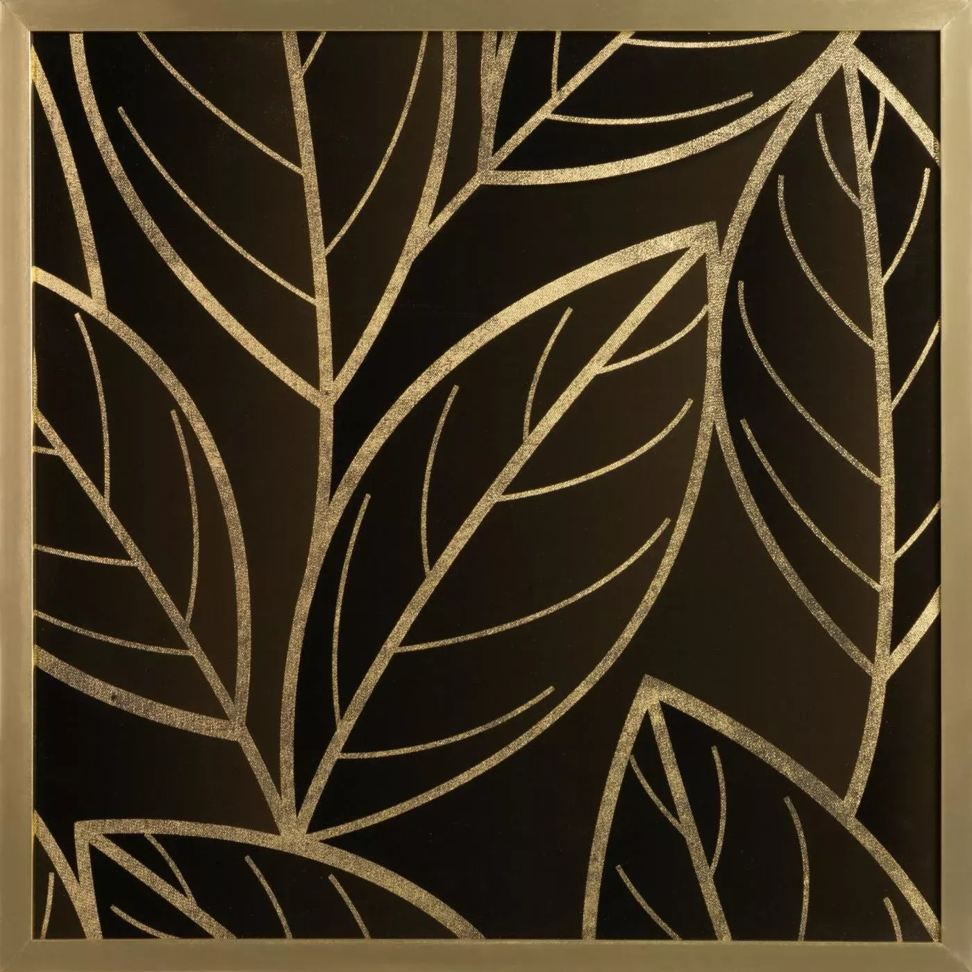 Obraz roślinny brązowy ze złotym nadrukiem liści w złotej ramie 53x53 cm ALISMA 2 LIMITED COLLECTION