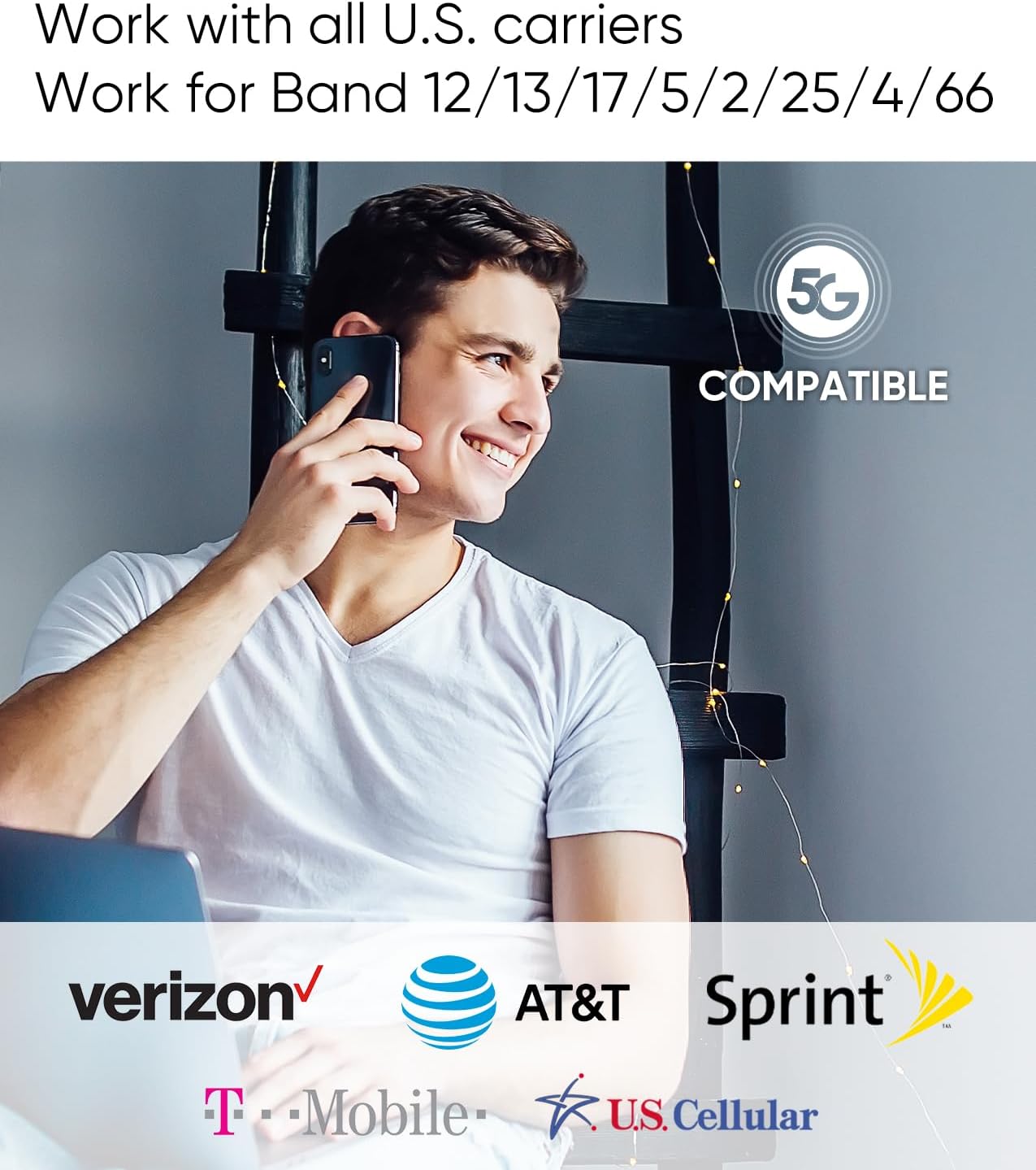 Cell Phone Booster for Home Up to 3,000 sq ft, Cell Booster Data for Band 4/12/17/13/5/25/2, Cell Signal Booster for All U.S. Carriers Verizon, AT&T, T-Mobile-5G 4G LTE 3G FCC Approved