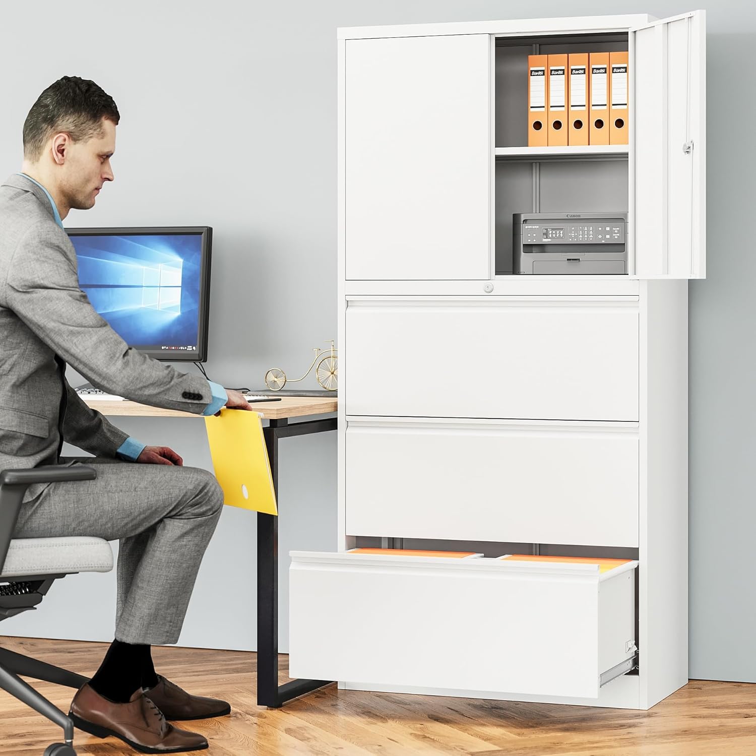 SISESOL 3 Drawer Lateral File Cabinet with Lock and Shelf,White Metal Filling Cabinet with Drawers and Shelf, Locking File Storage Cabinets with Doors and Shelves for Home,Office,Garage,School
