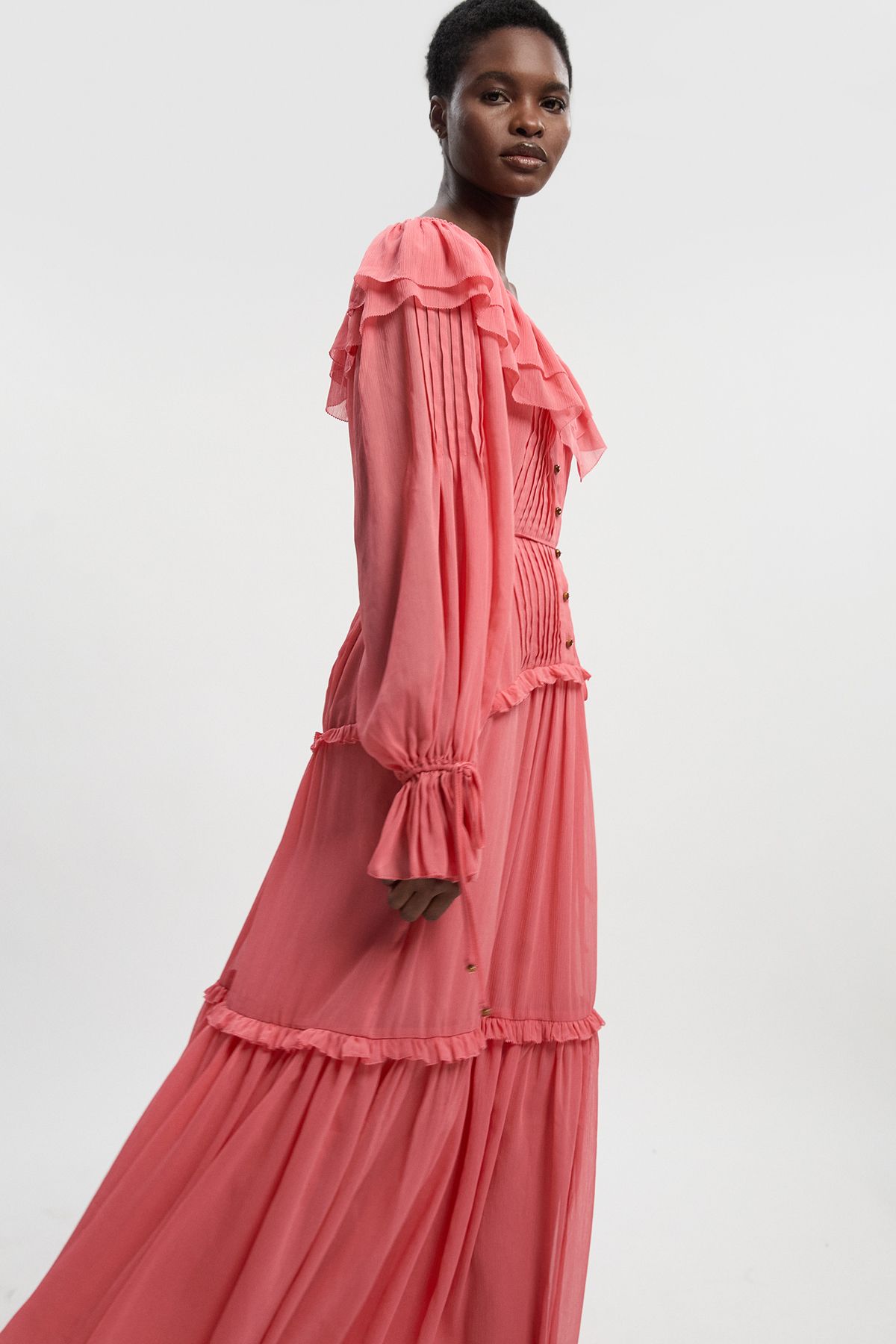 KarenMillen Petite Georgette Ruffle Woven Maxi Dress