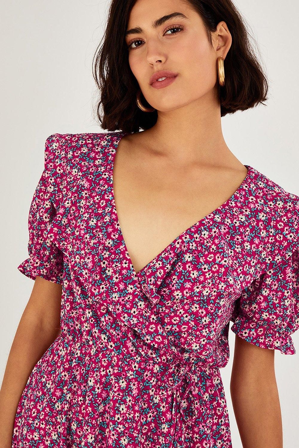 Monsoon Ditsy Print Angel Sleeve Jersey Dress
