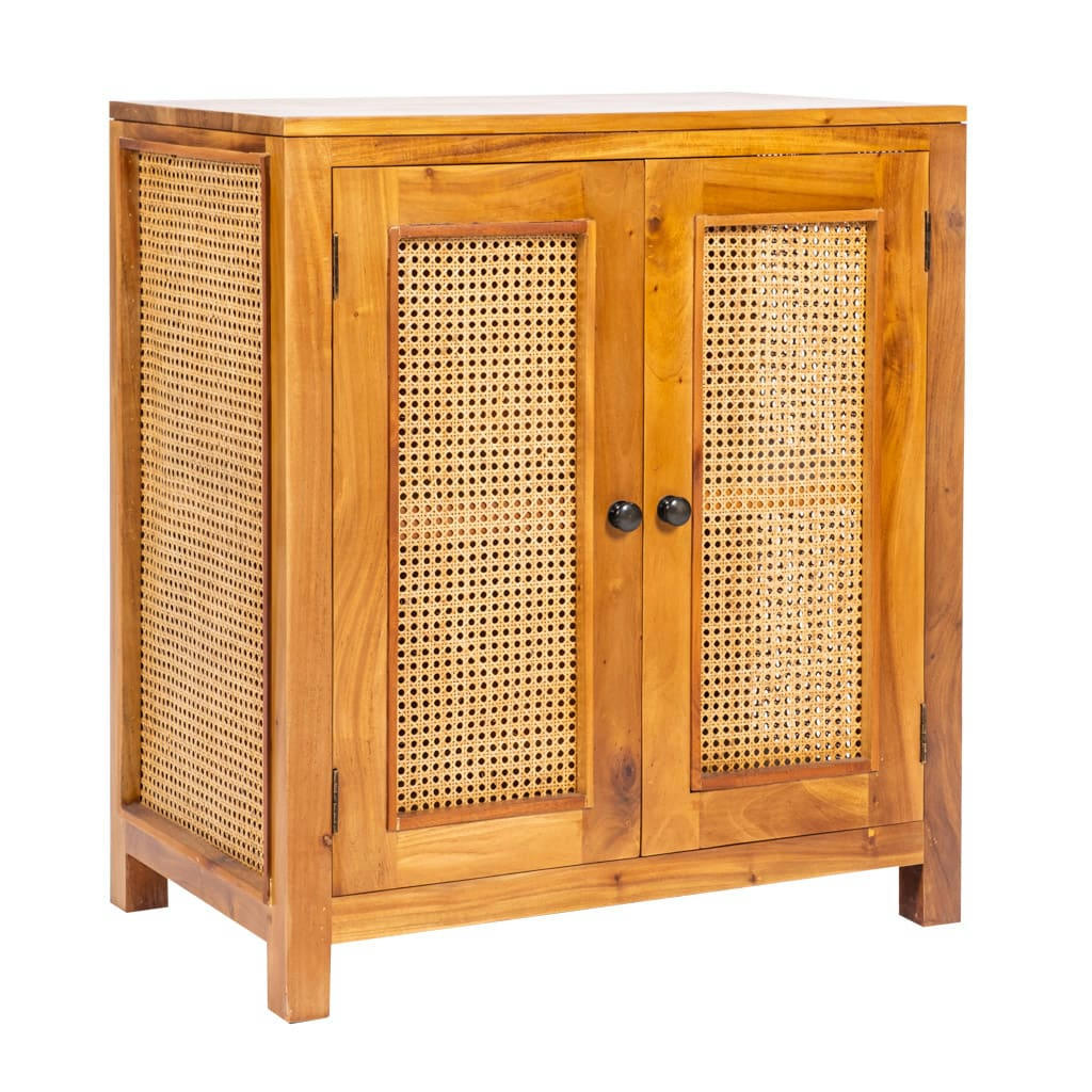 BUFFET DE RANGEMENT CANNAGE ET BOIS D'ACAJOU - Buffet de rangement 2 portes