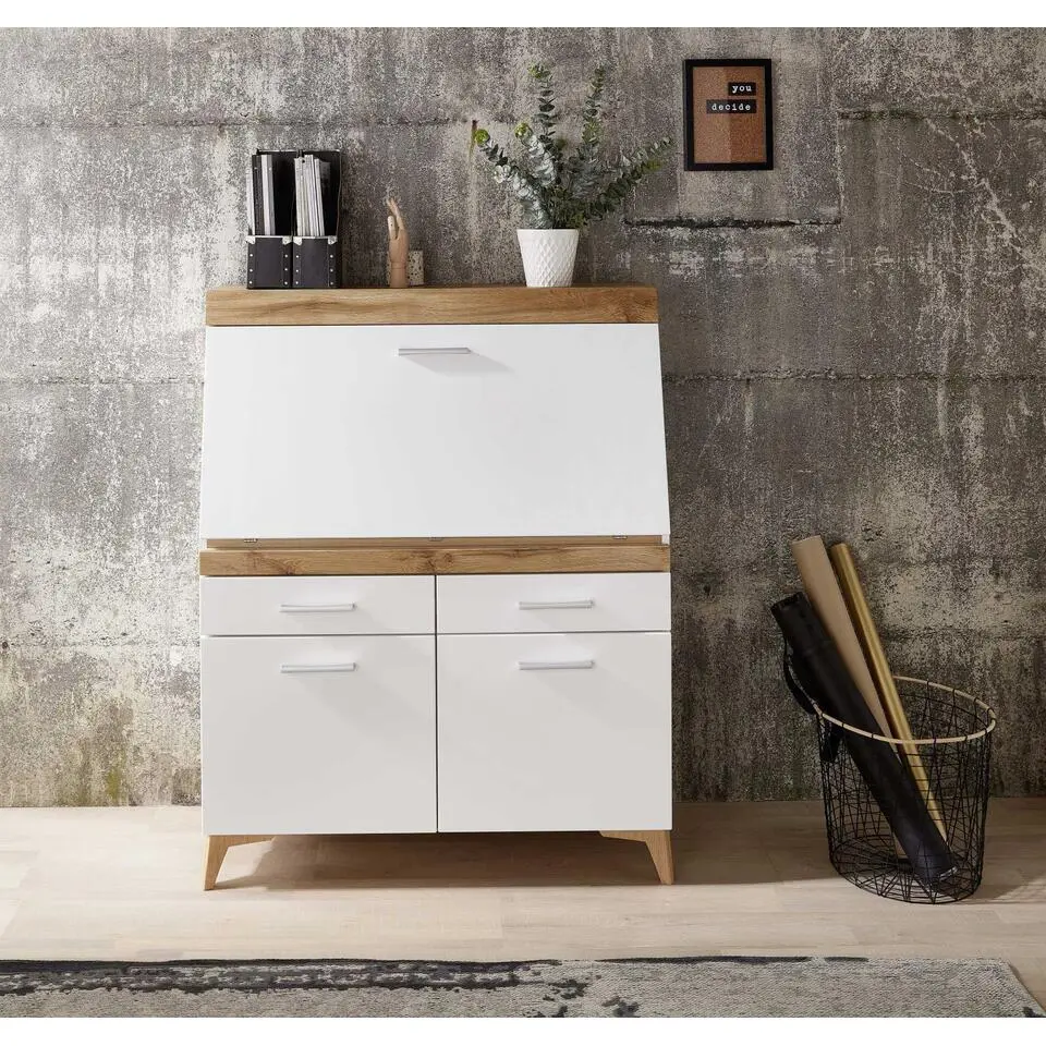 Secretaire Vanya met 3 deuren & 2 lades - wit/eik