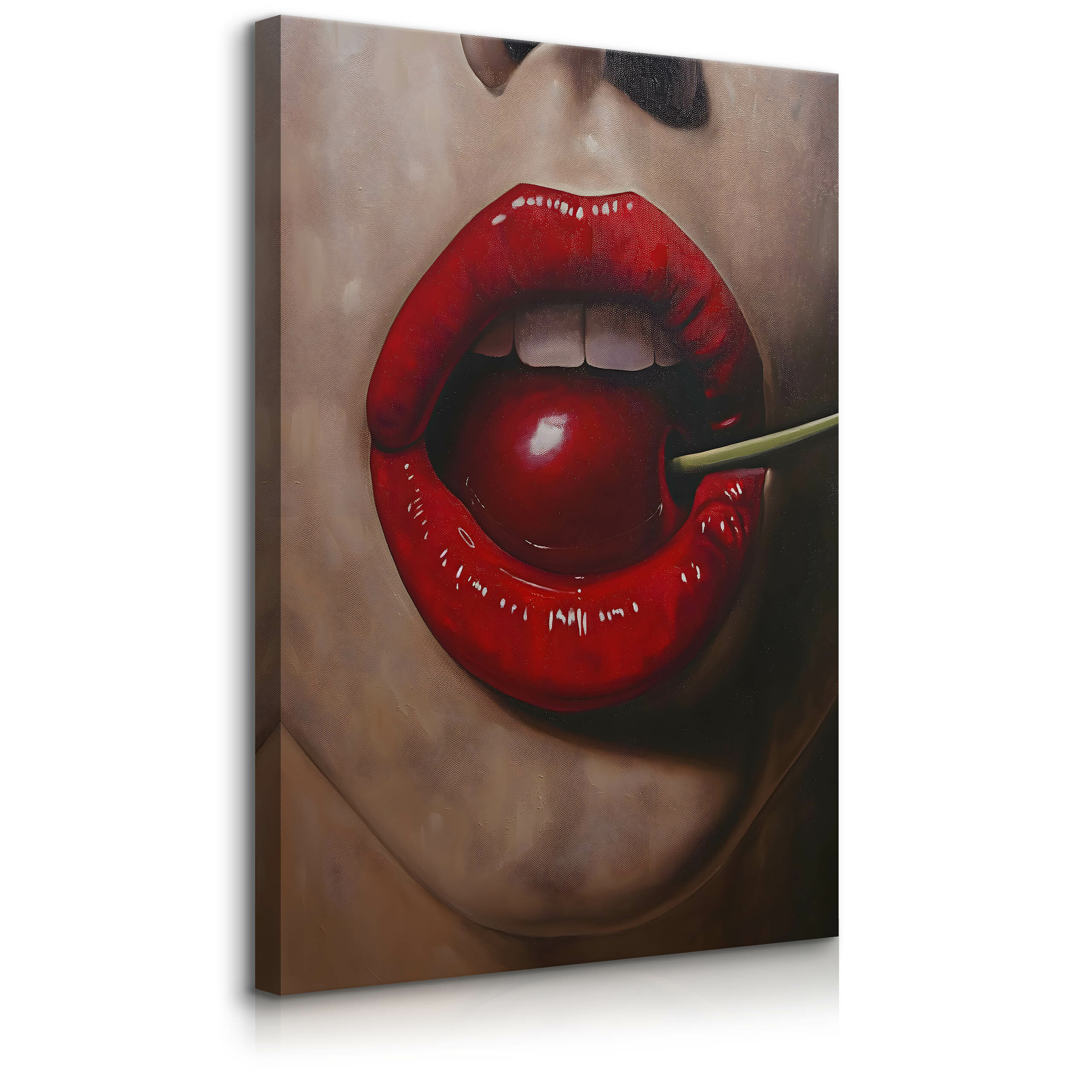 Obraz Czerwone Kobiece Usta Z Wiśnią 20x30cm