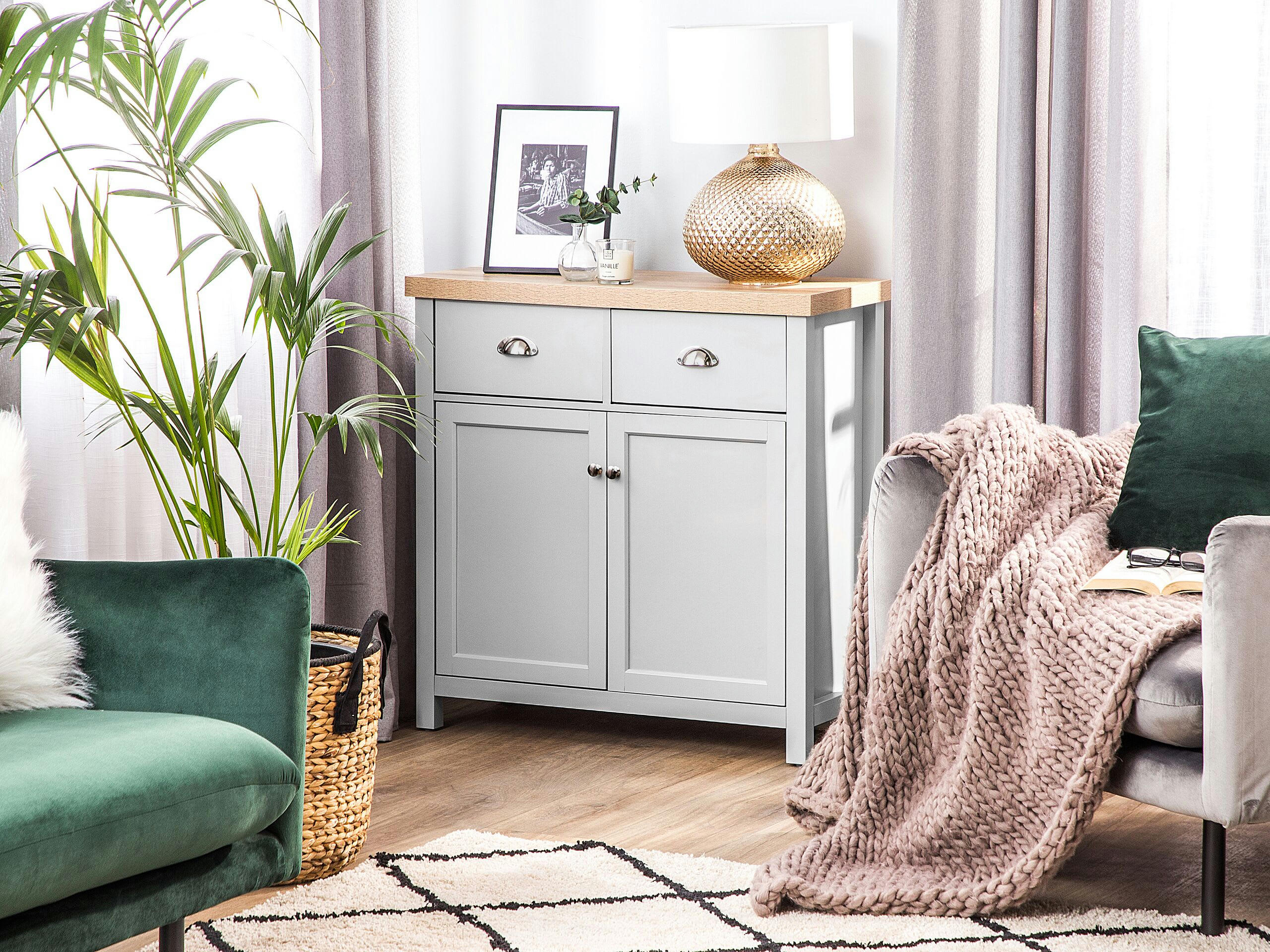 CLIO - Commode 2 portes gris et effet bois clair