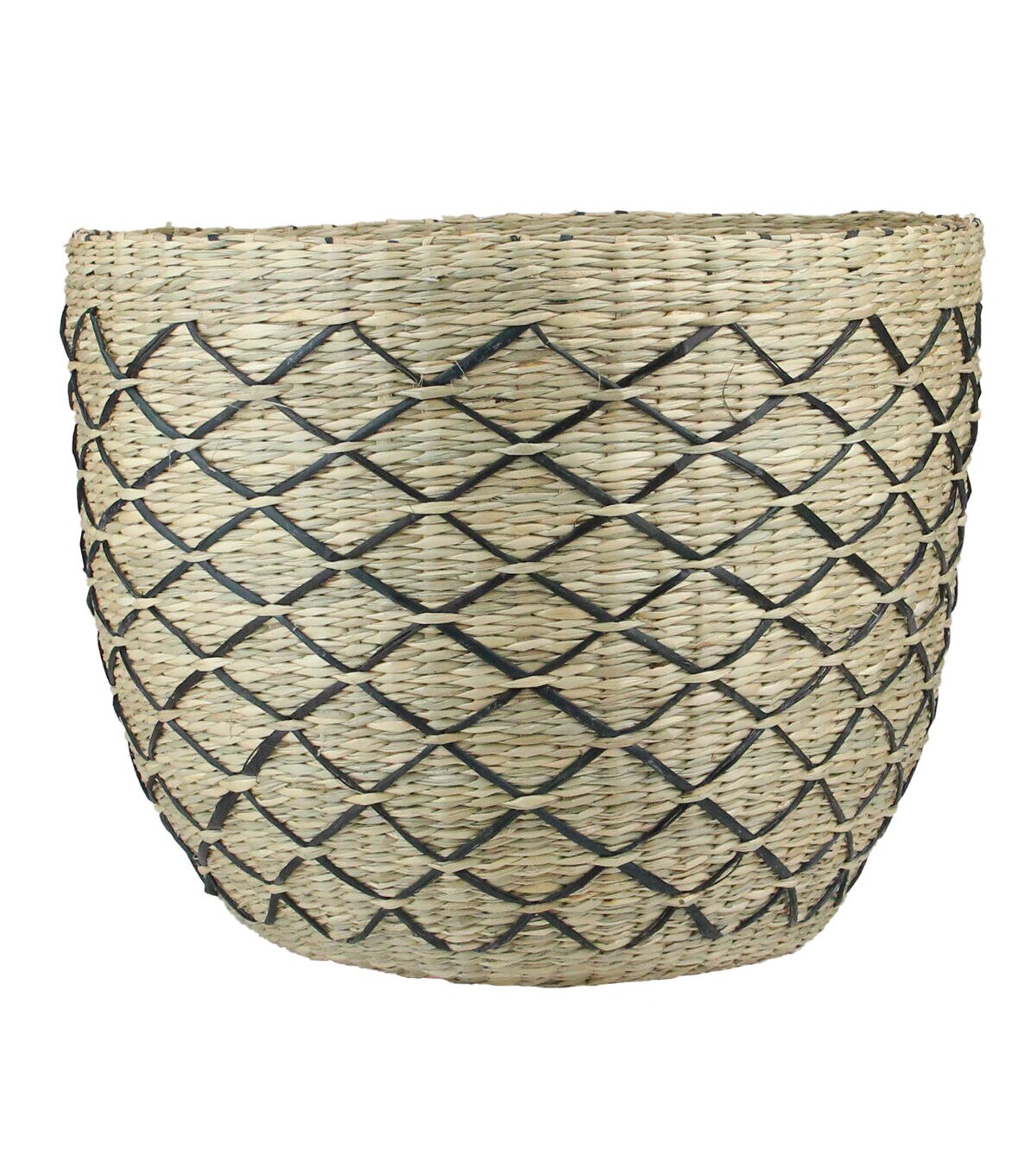 Northlight 12 Natural Brown & Black Woven Lattice Seagrass Basket