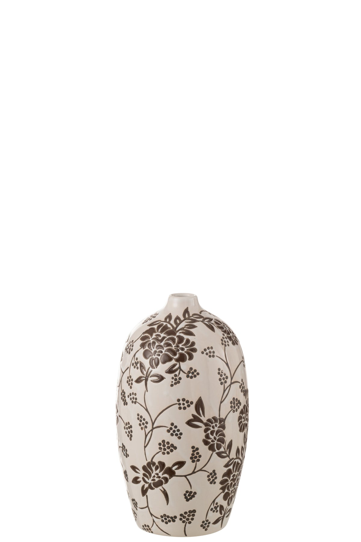 J-Line vaas Zen Ovaal - porslein - wit/zwart - 24 cm hoog