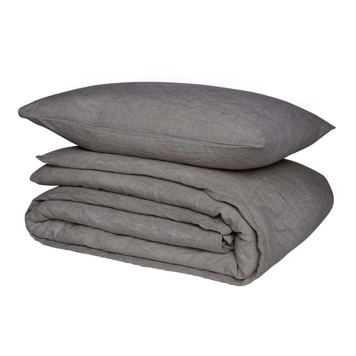 BASALTE - Parure de lit unie en lin gris 260x240