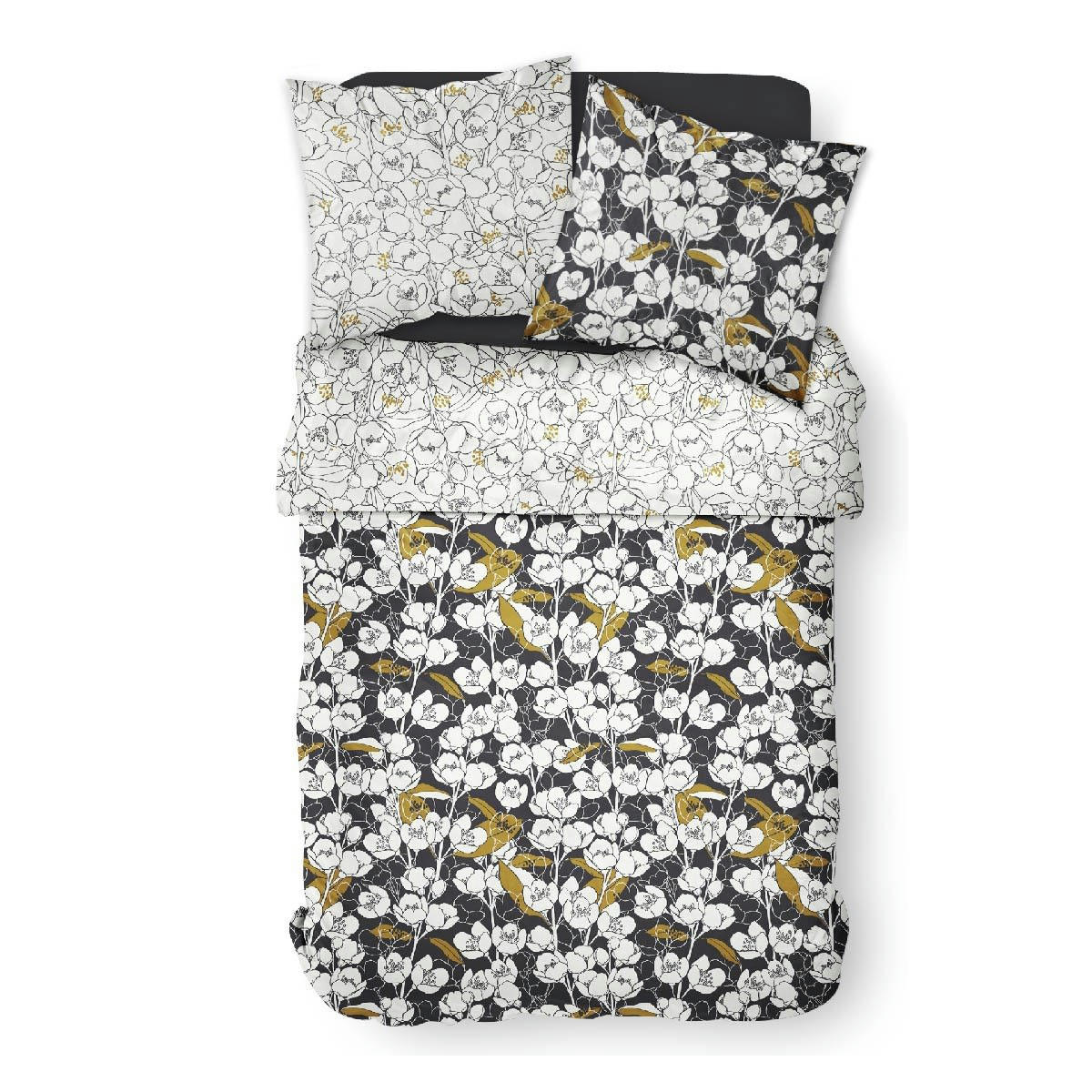 SUNSHINE - Parure de lit 2 personnes imprimé floral en Coton Blanc 220x240 cm